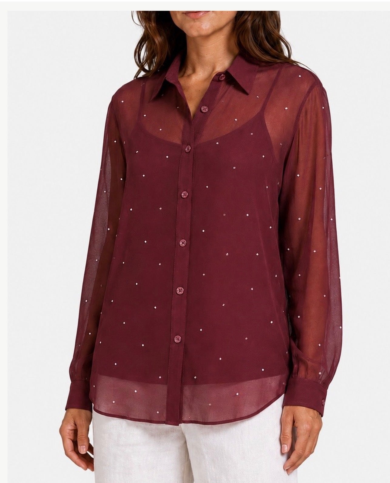Camicia Brigitte in georgette strass bordeaux