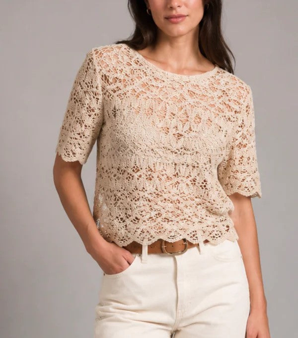 Top Dixie in pizzo crochet color beige