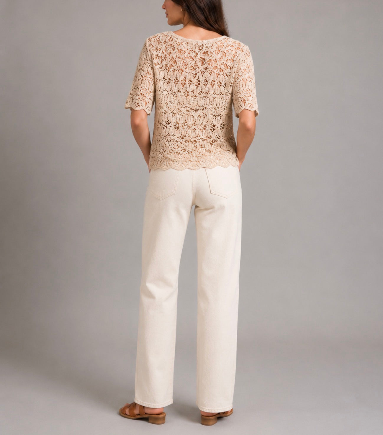 Top Dixie in pizzo crochet color beige