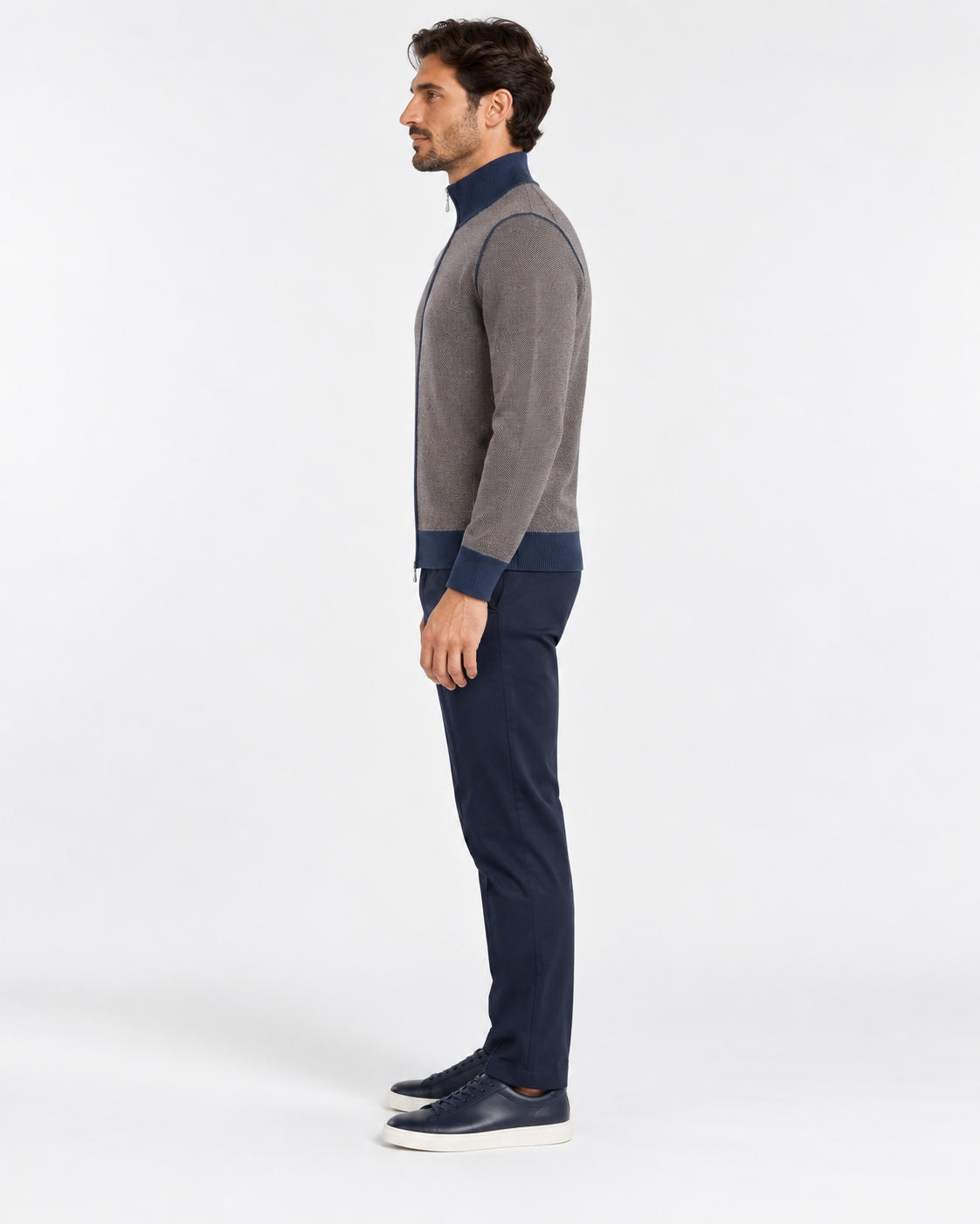 Gran Sasso Cardigan uomo in lana vergine moro blu