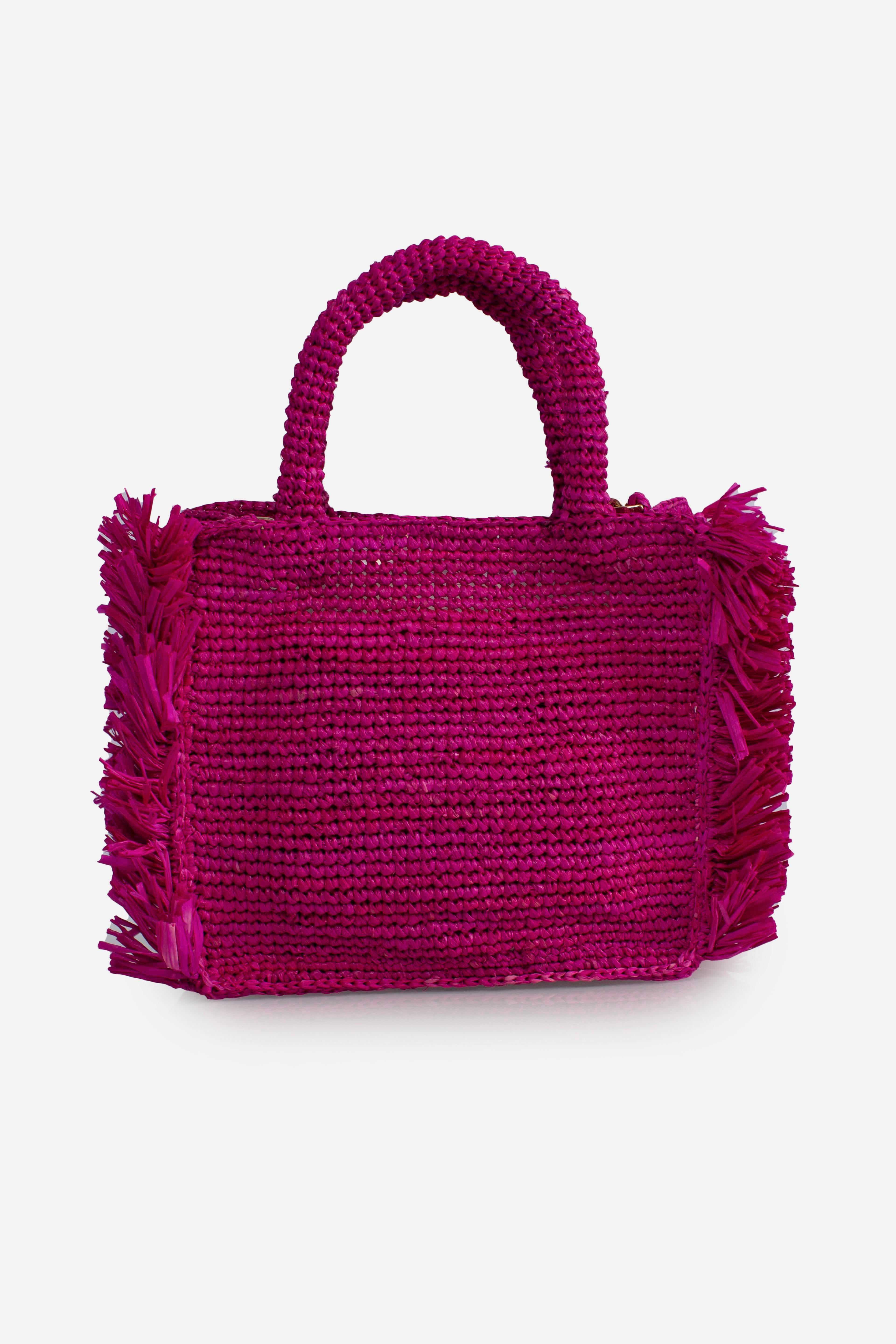 Borsa Vanity mini in raffia con frange laterali