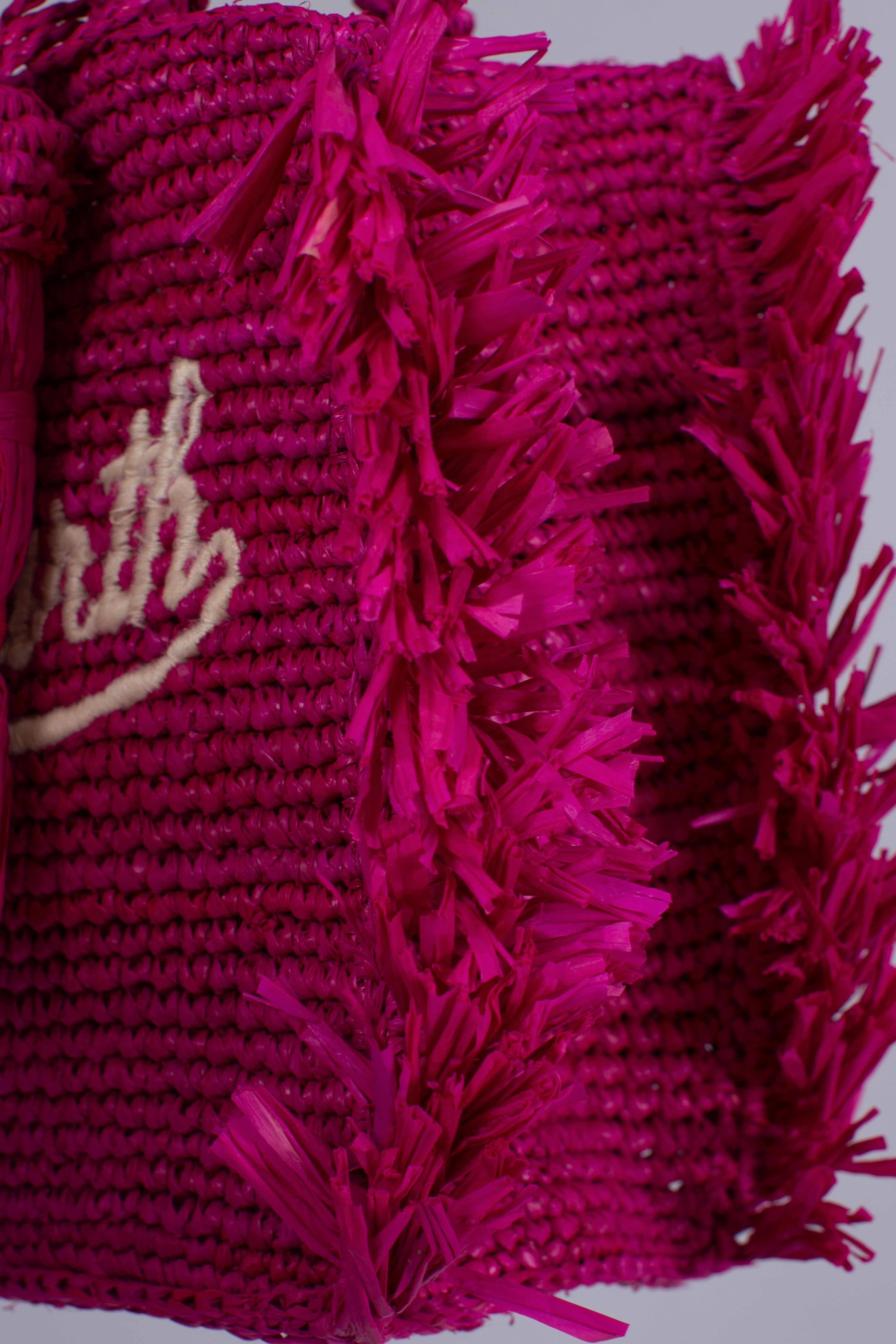 Borsa Vanity mini in raffia con frange laterali