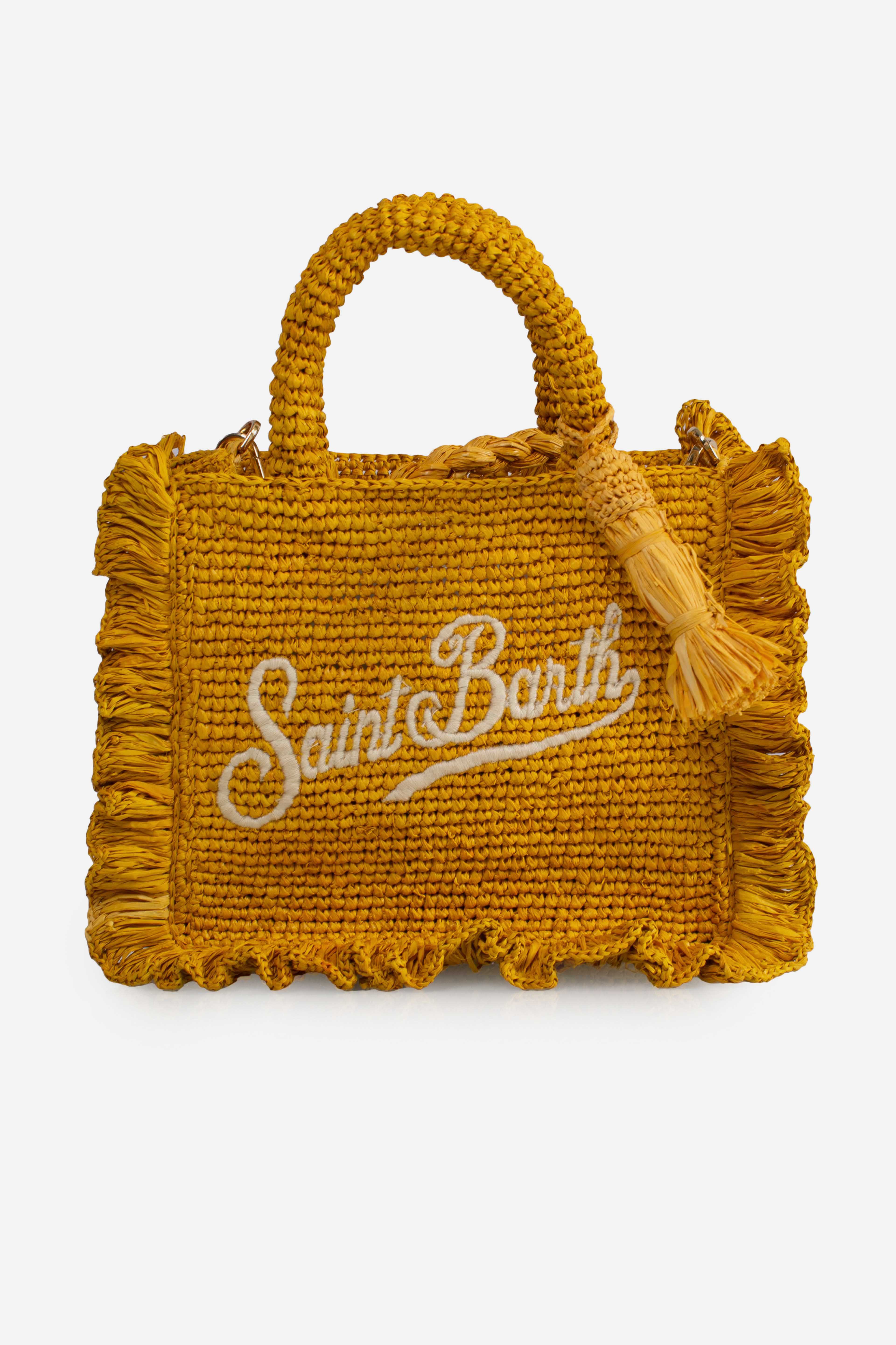 Borsa Volant Mini in raffia yellow con logo ricamato