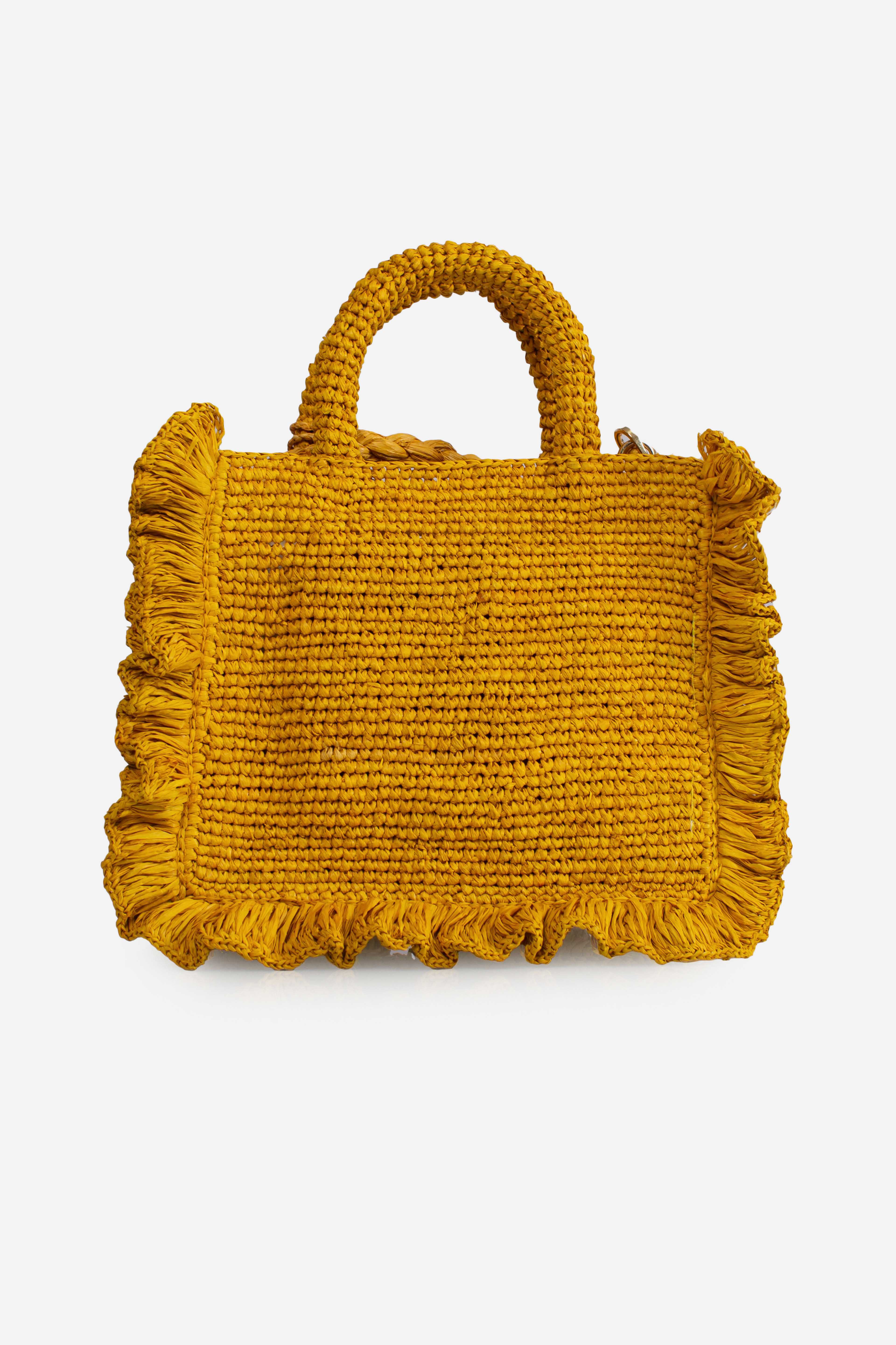 Borsa Volant Mini in raffia yellow con logo ricamato
