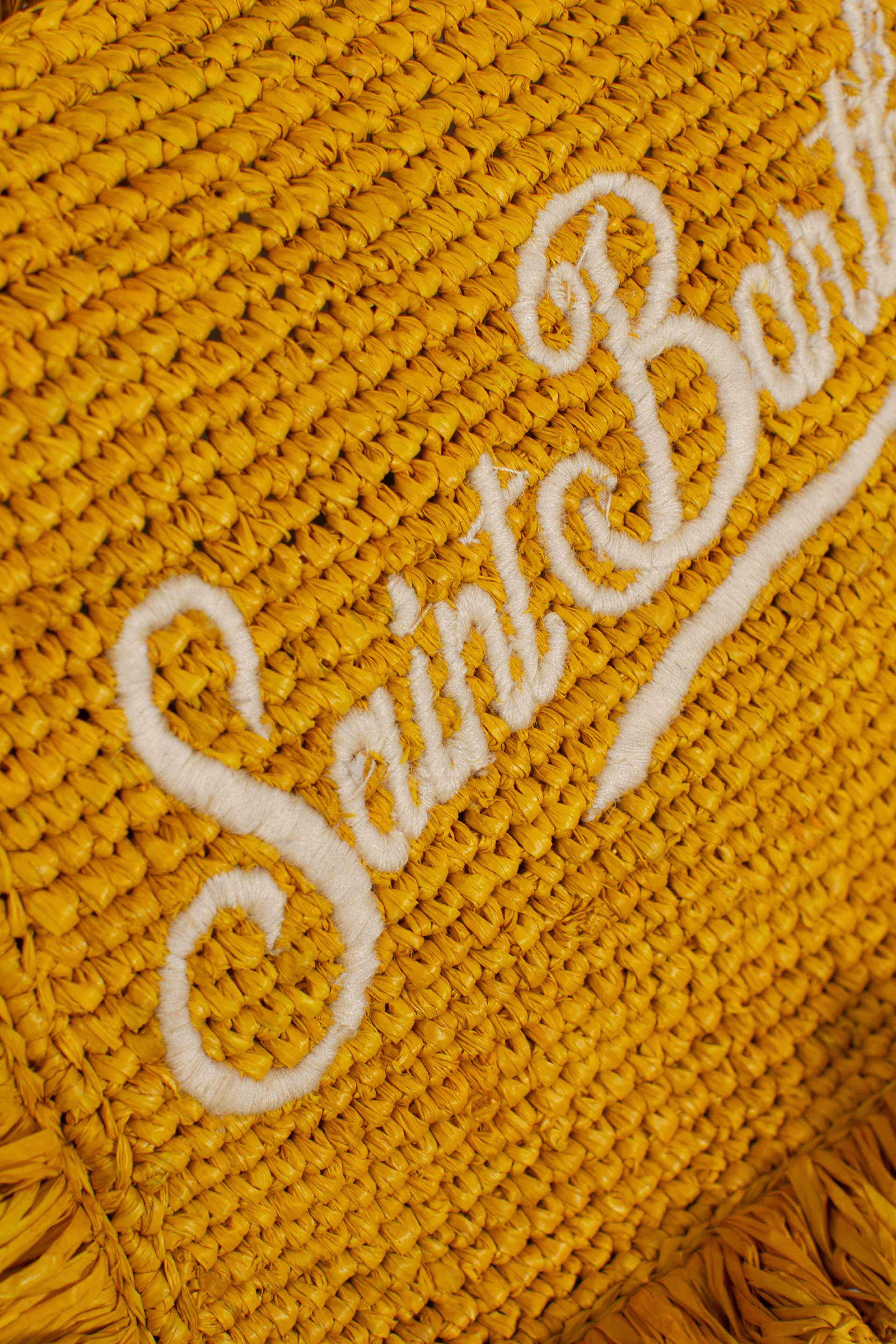Borsa Volant Mini in raffia yellow con logo ricamato