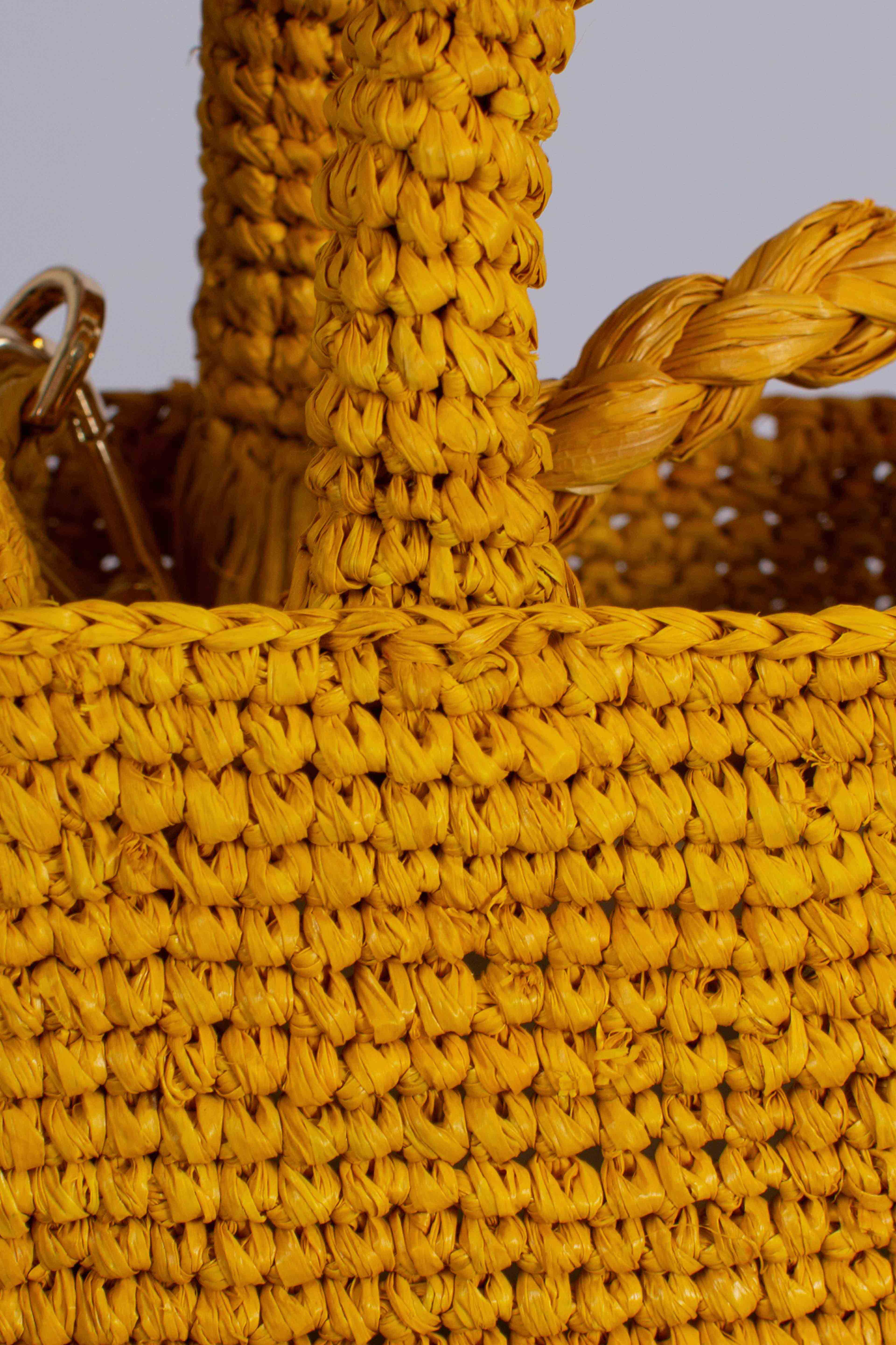Borsa Volant Mini in raffia yellow con logo ricamato