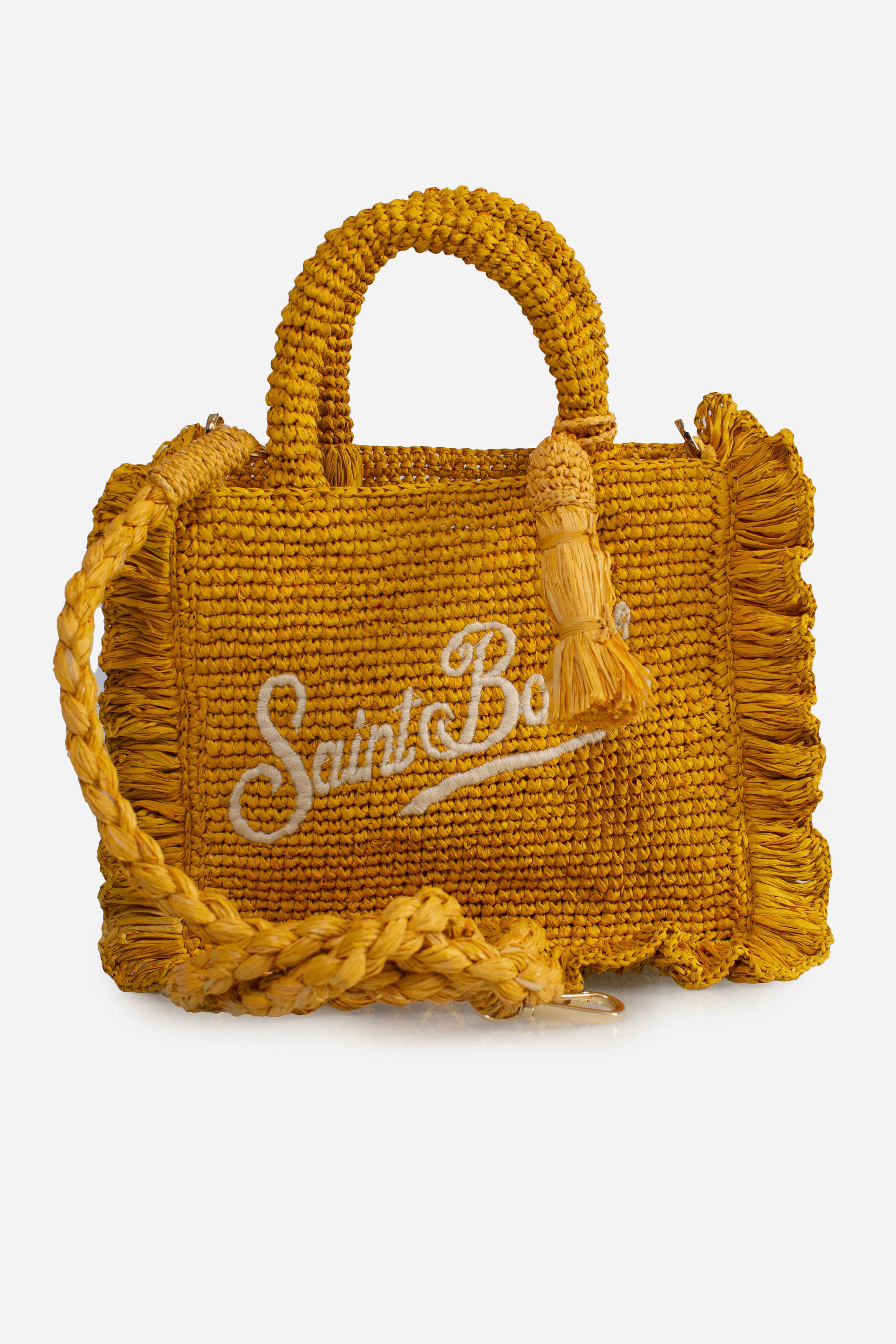 Borsa Volant Mini in raffia yellow con logo ricamato