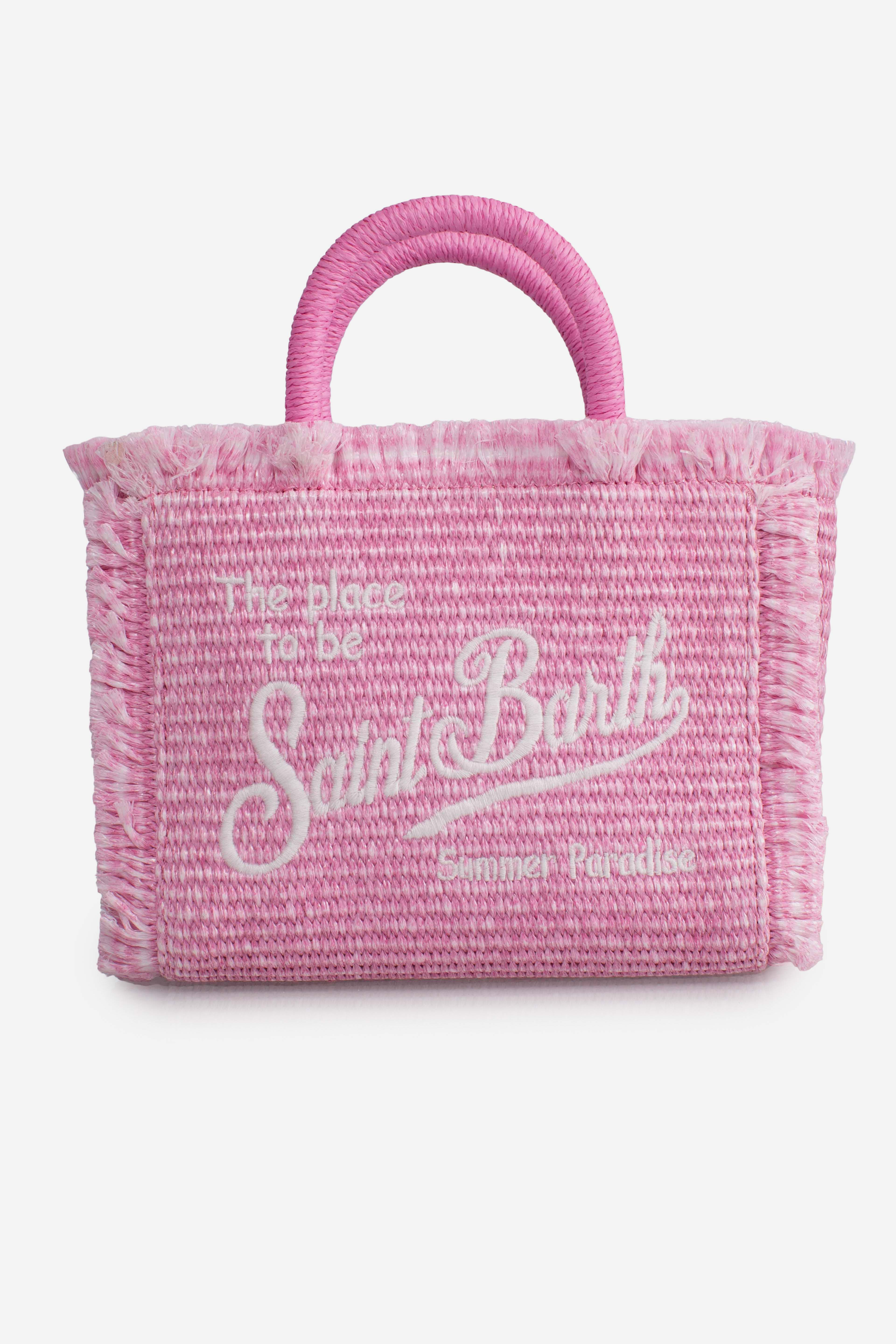 Borsa Mini Vanity rosa effetto paglia