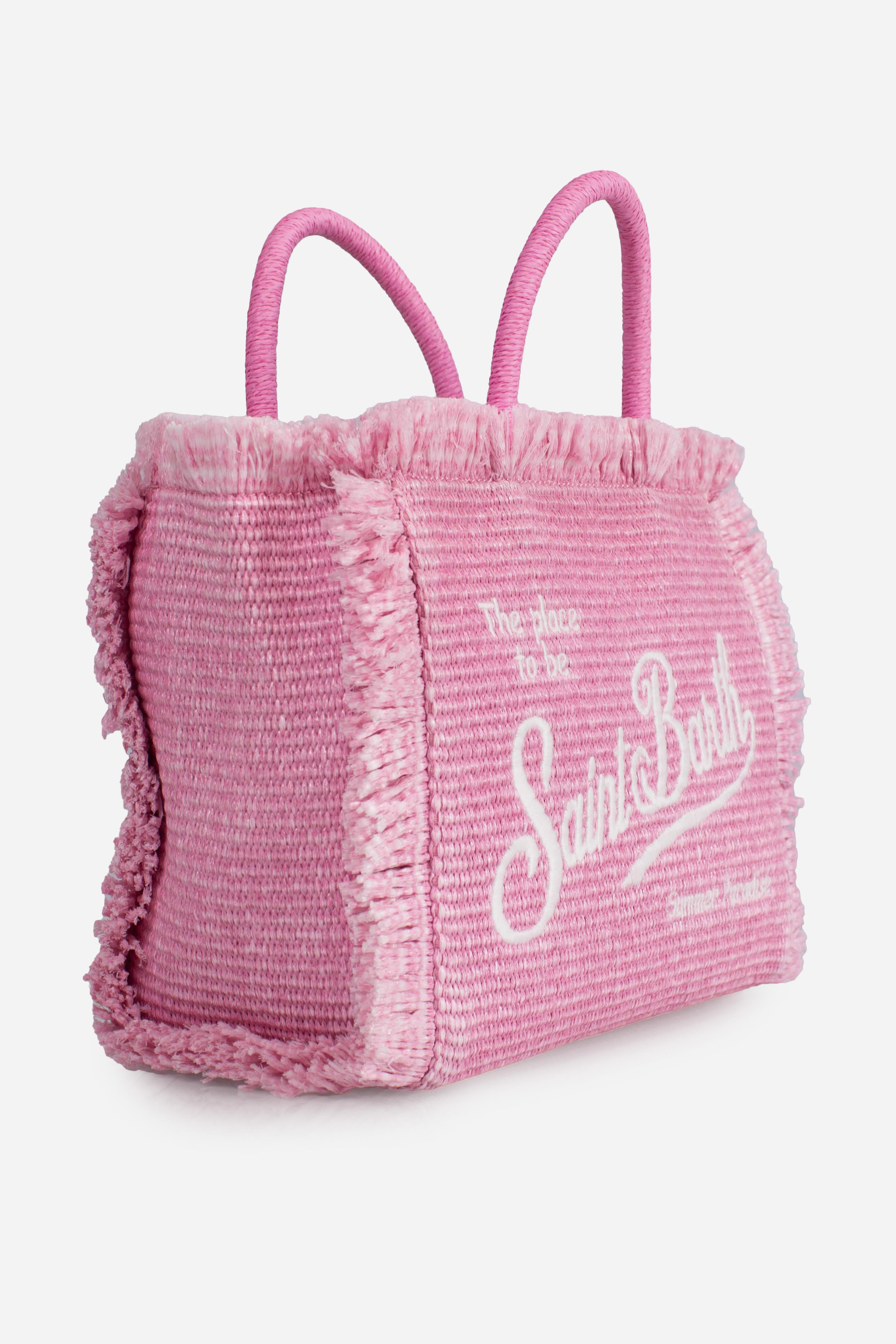 Borsa Colette effetto paglia con logo ricamato rosa