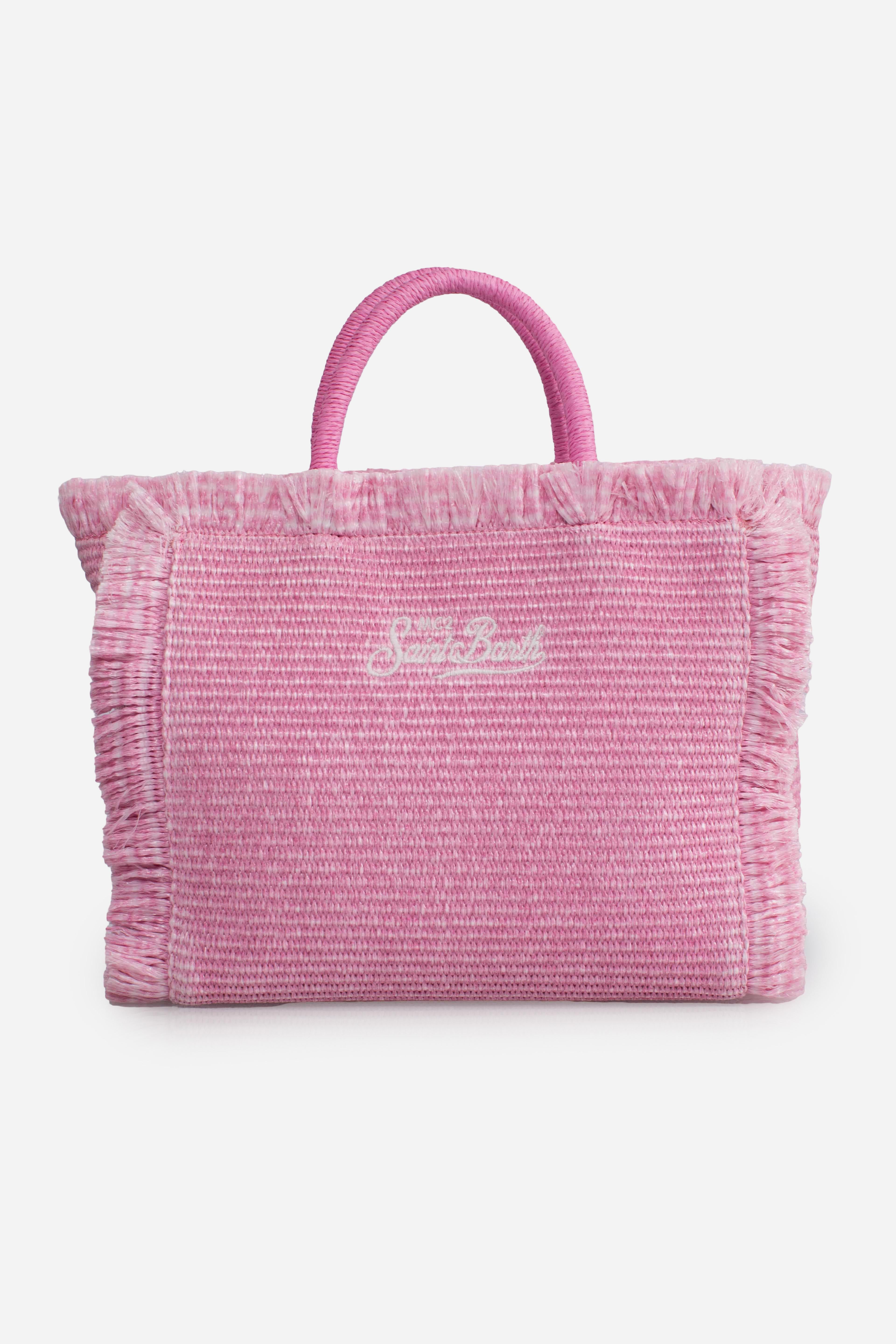 Borsa Colette effetto paglia con logo ricamato rosa