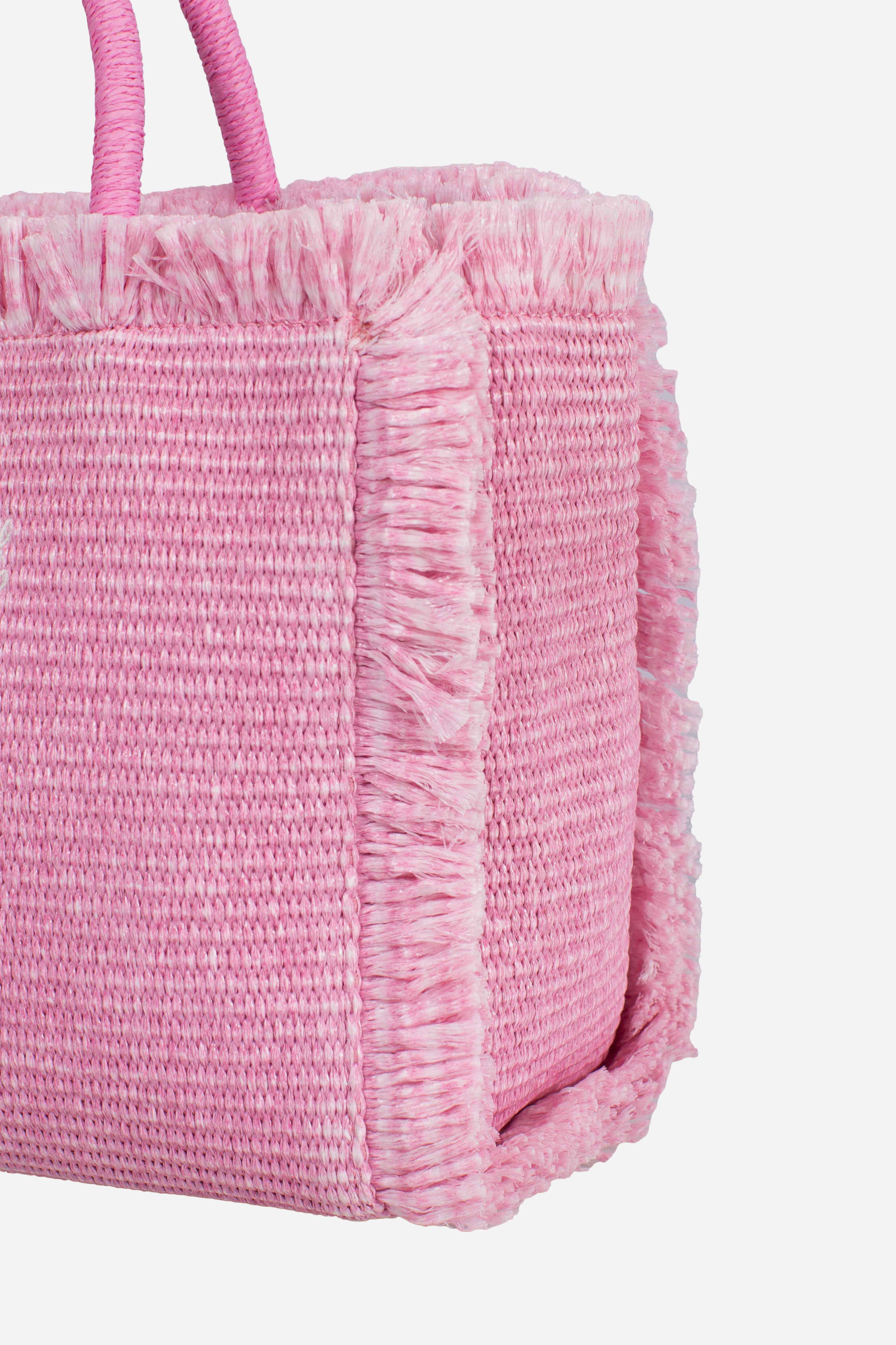 Borsa Colette effetto paglia con logo ricamato rosa