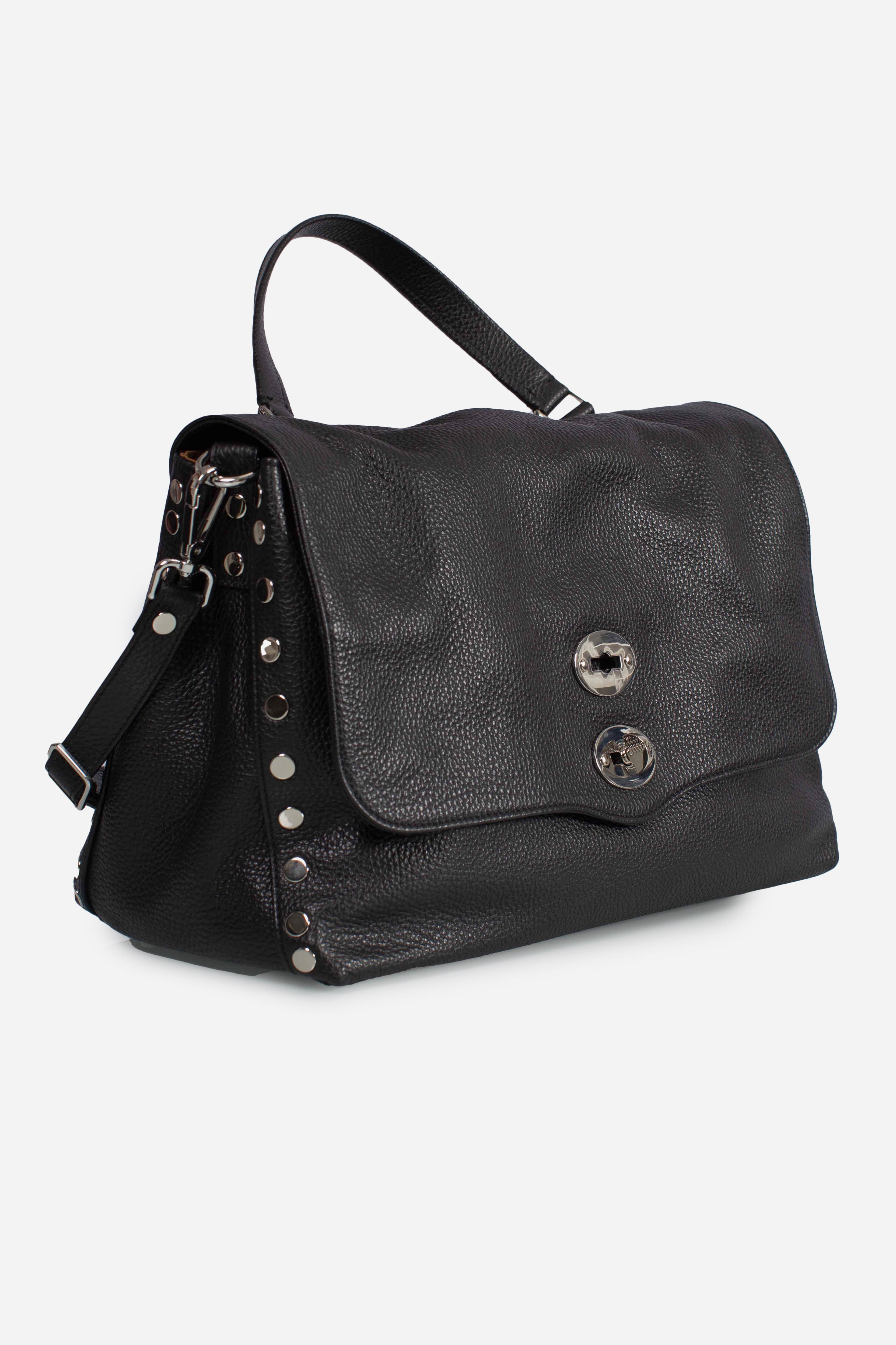 BORSA POSTINA® MEDIUM IN PELLE MARTELLATA BLACK NERO