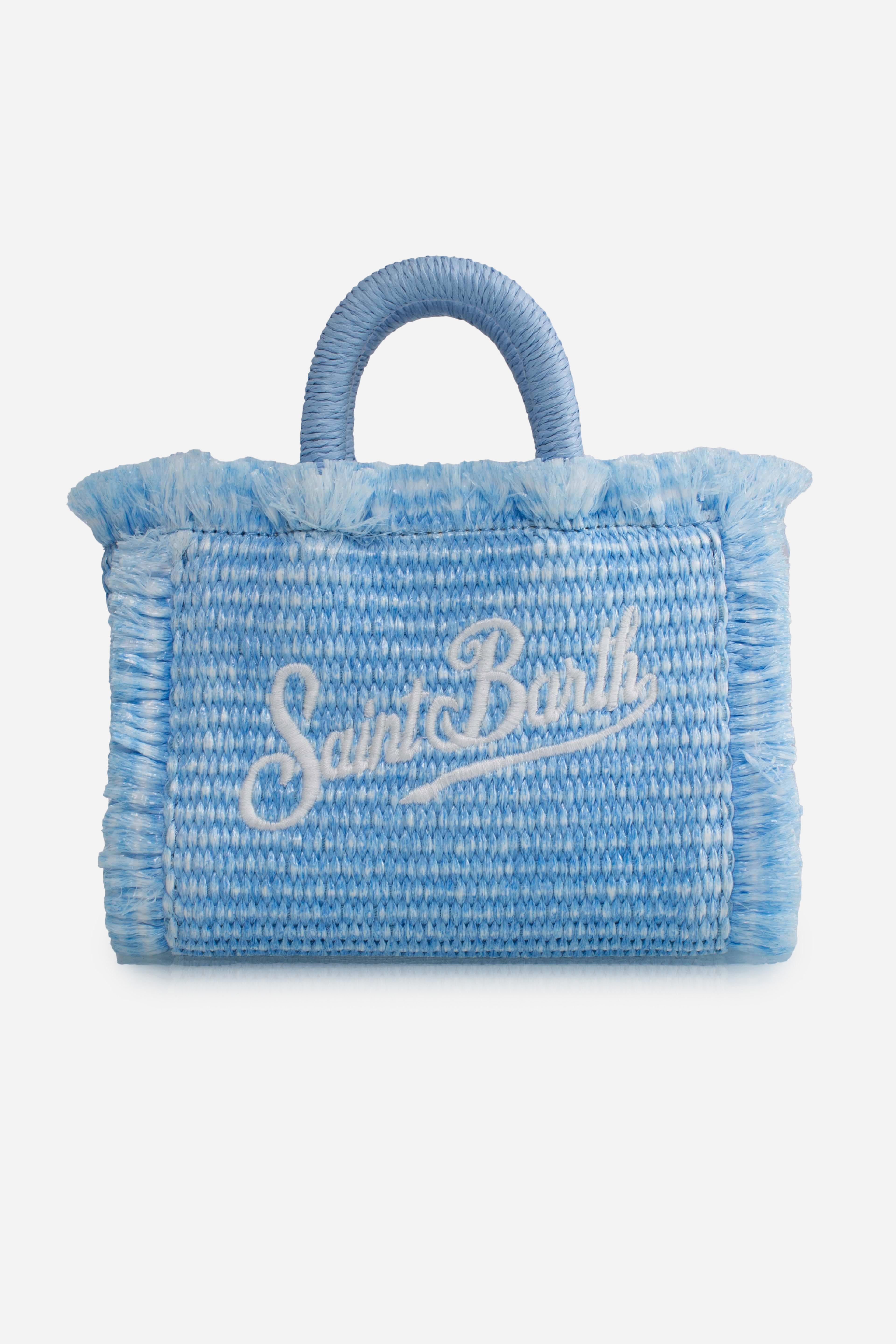 Borsa Vanity micro effetto paglia con dettagli celeste