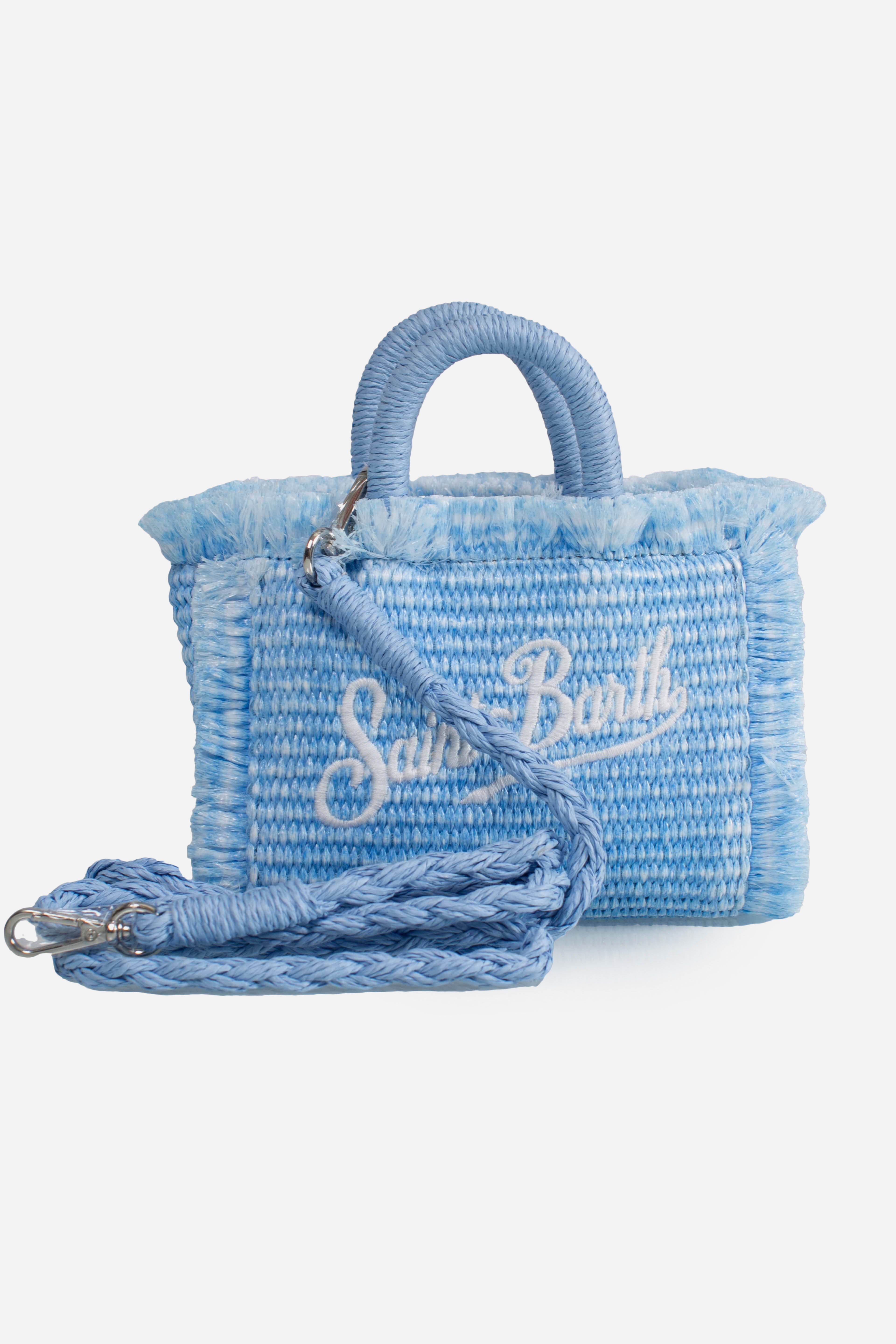 Borsa Vanity micro effetto paglia con dettagli celeste