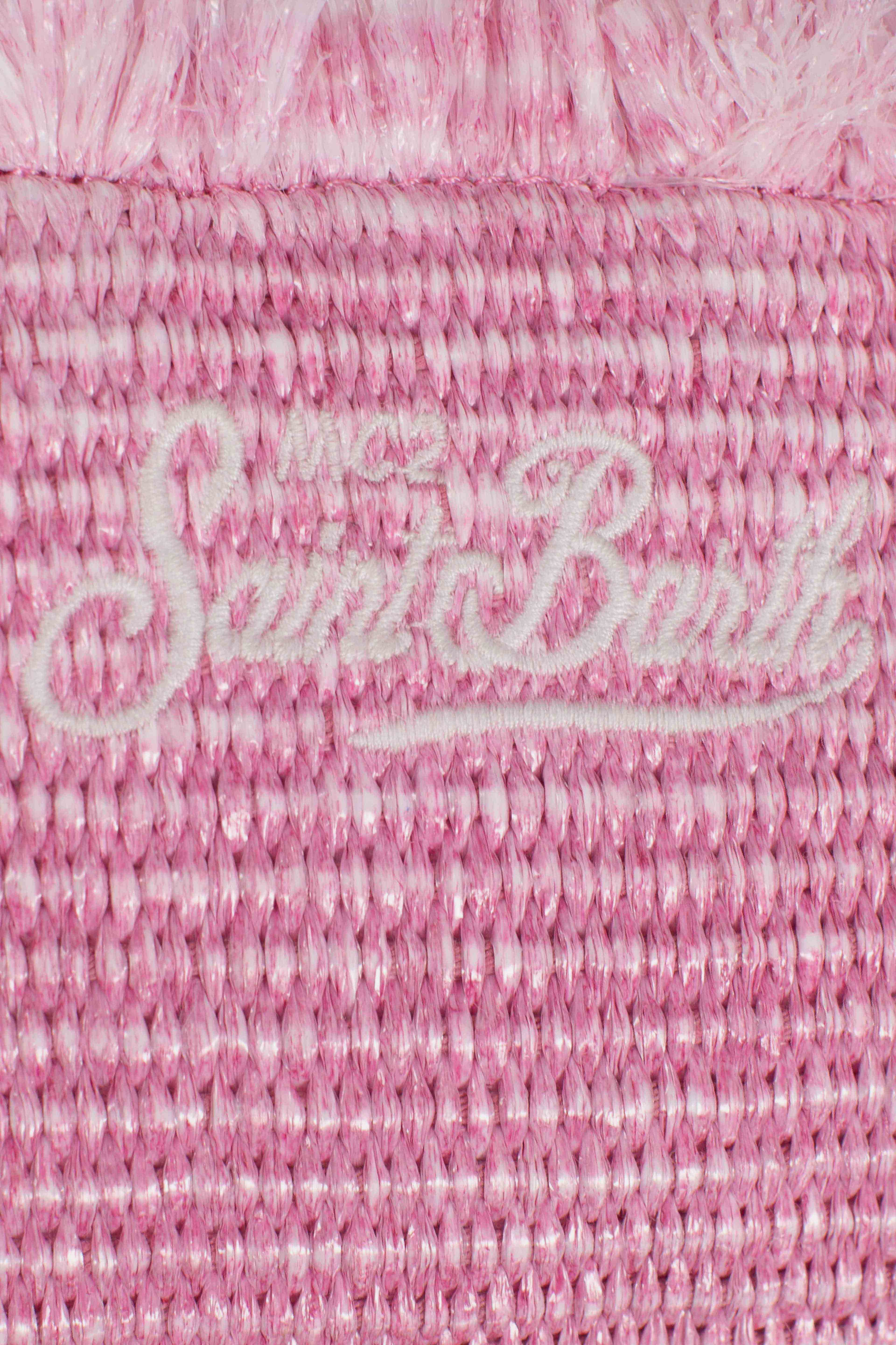 Borsa Vanity micro effetto paglia con dettagli rosa