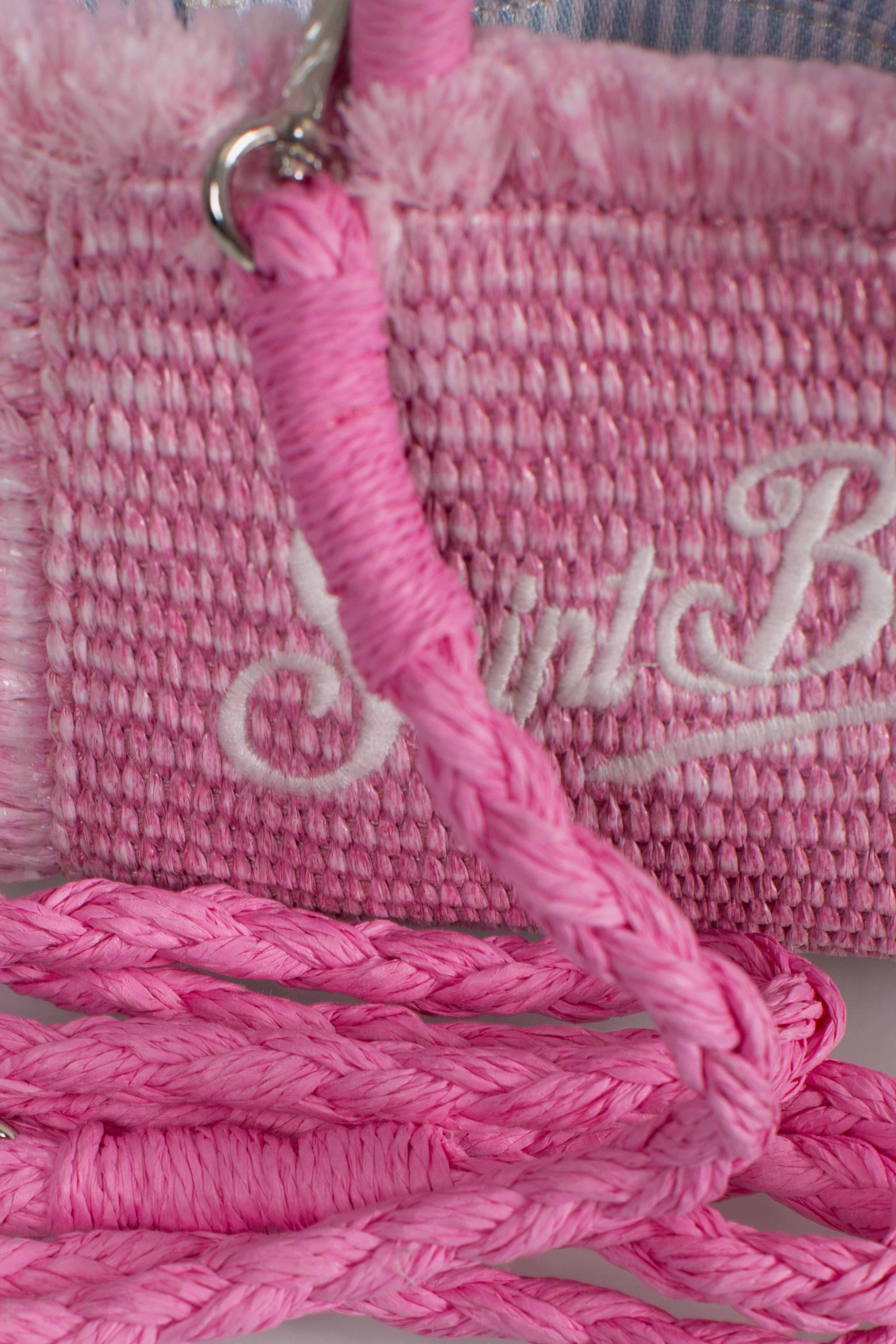 Borsa Vanity micro effetto paglia con dettagli rosa