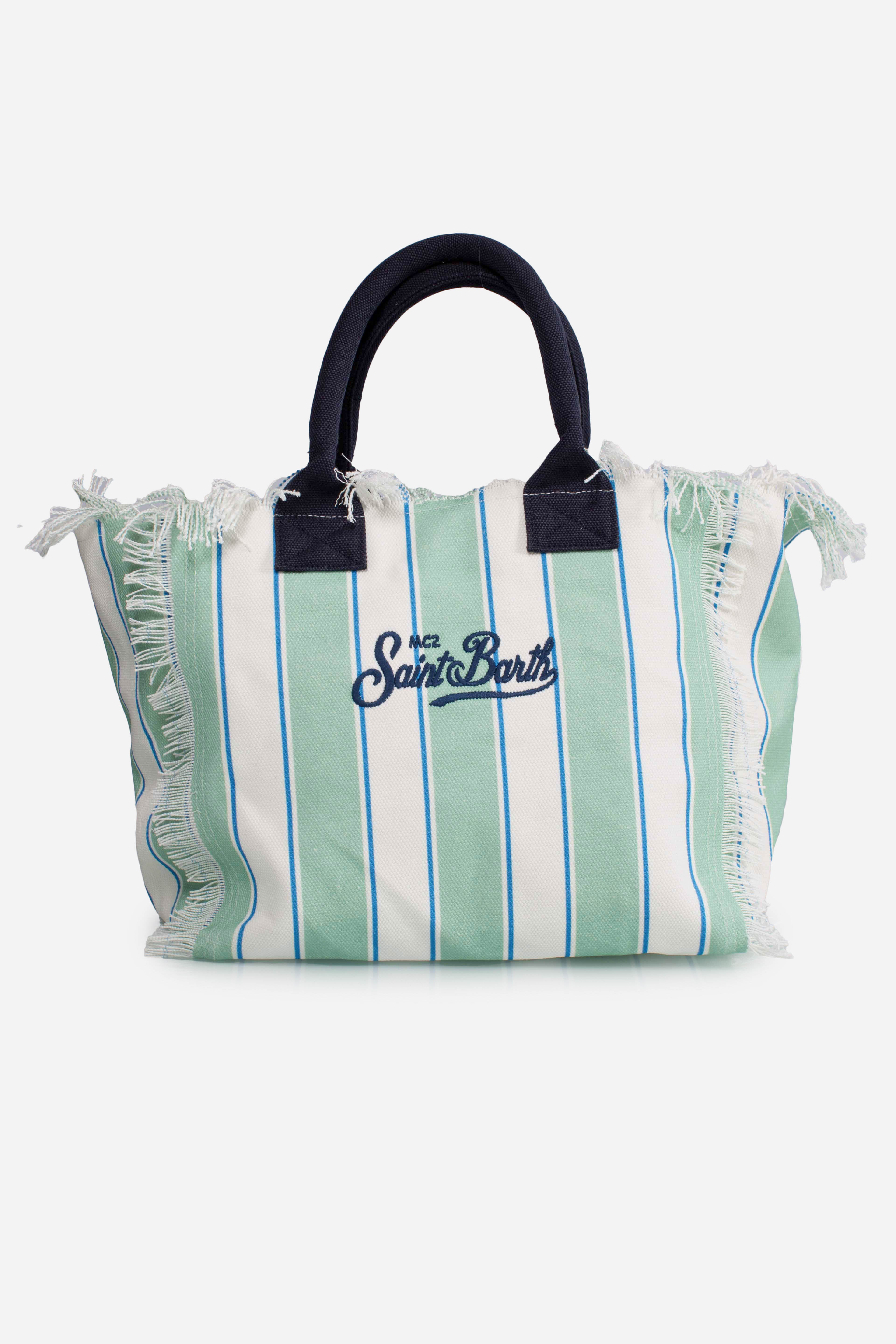 Borsa Vanity regular in canvas a righe St.Barth beach club