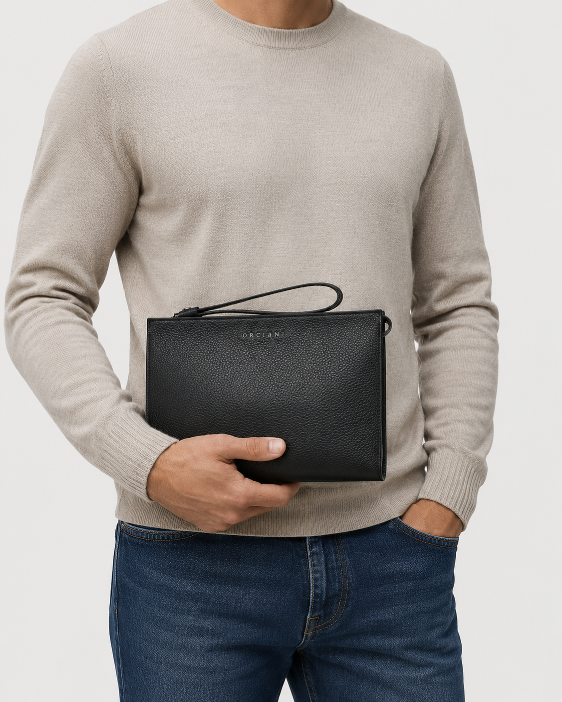 Pouch Micron in pelle con polsiera nero