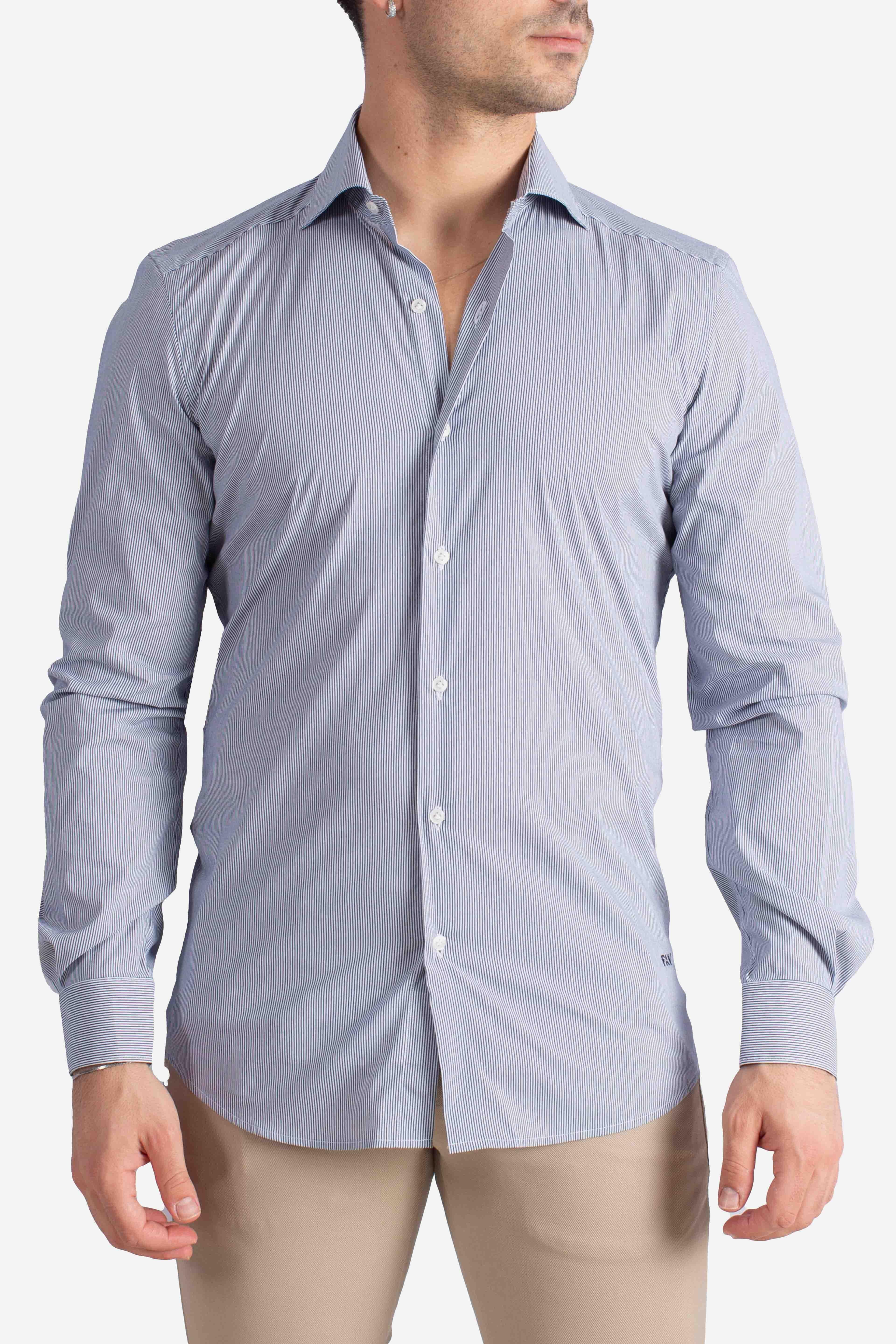Camicia Uomo semi francese Stretch Microfantasia bianco celeste NCMA150259SXAIU806 FAY