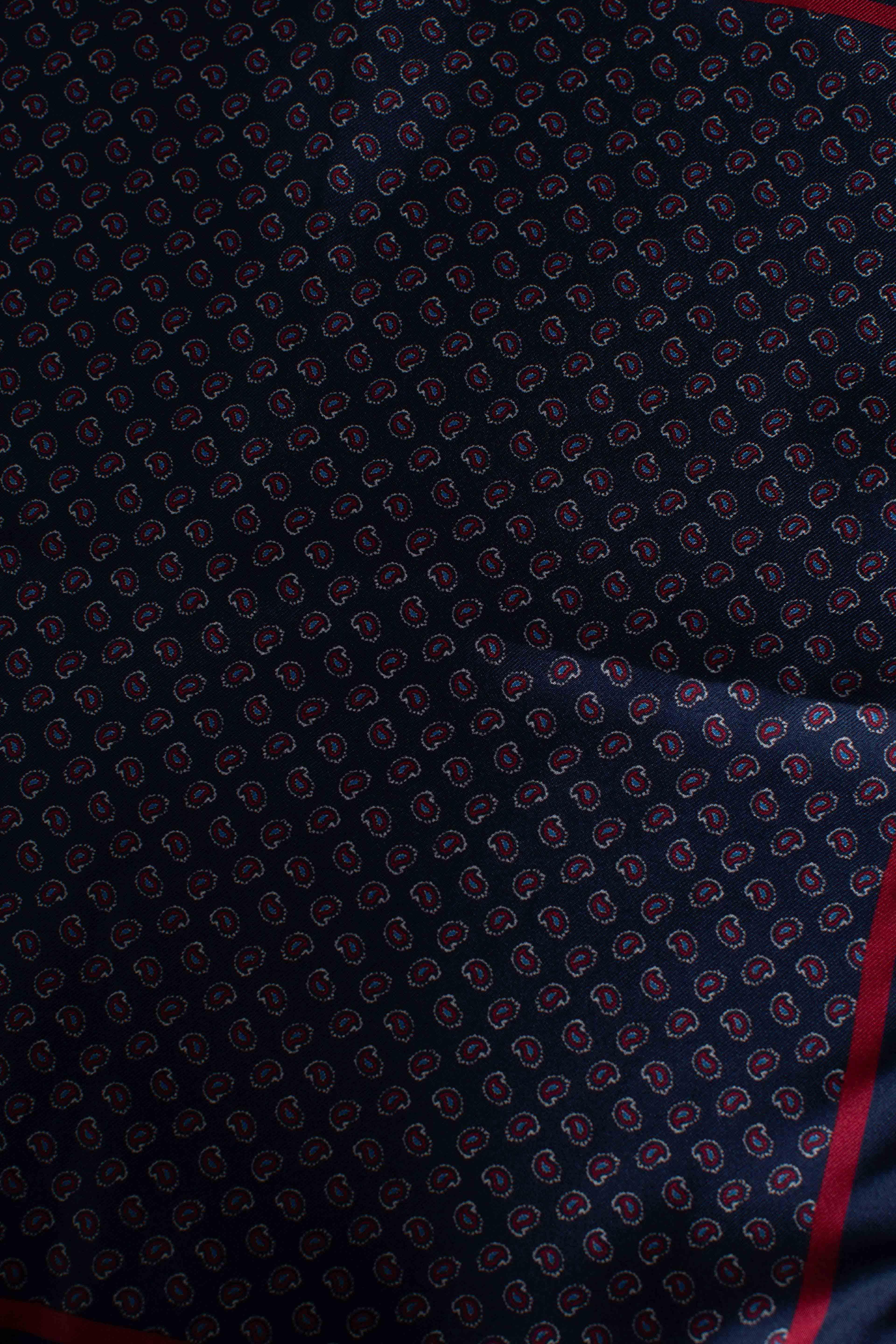 Pochette in seta stampa dandy paisley blu navy rosso G230332 FEFE'