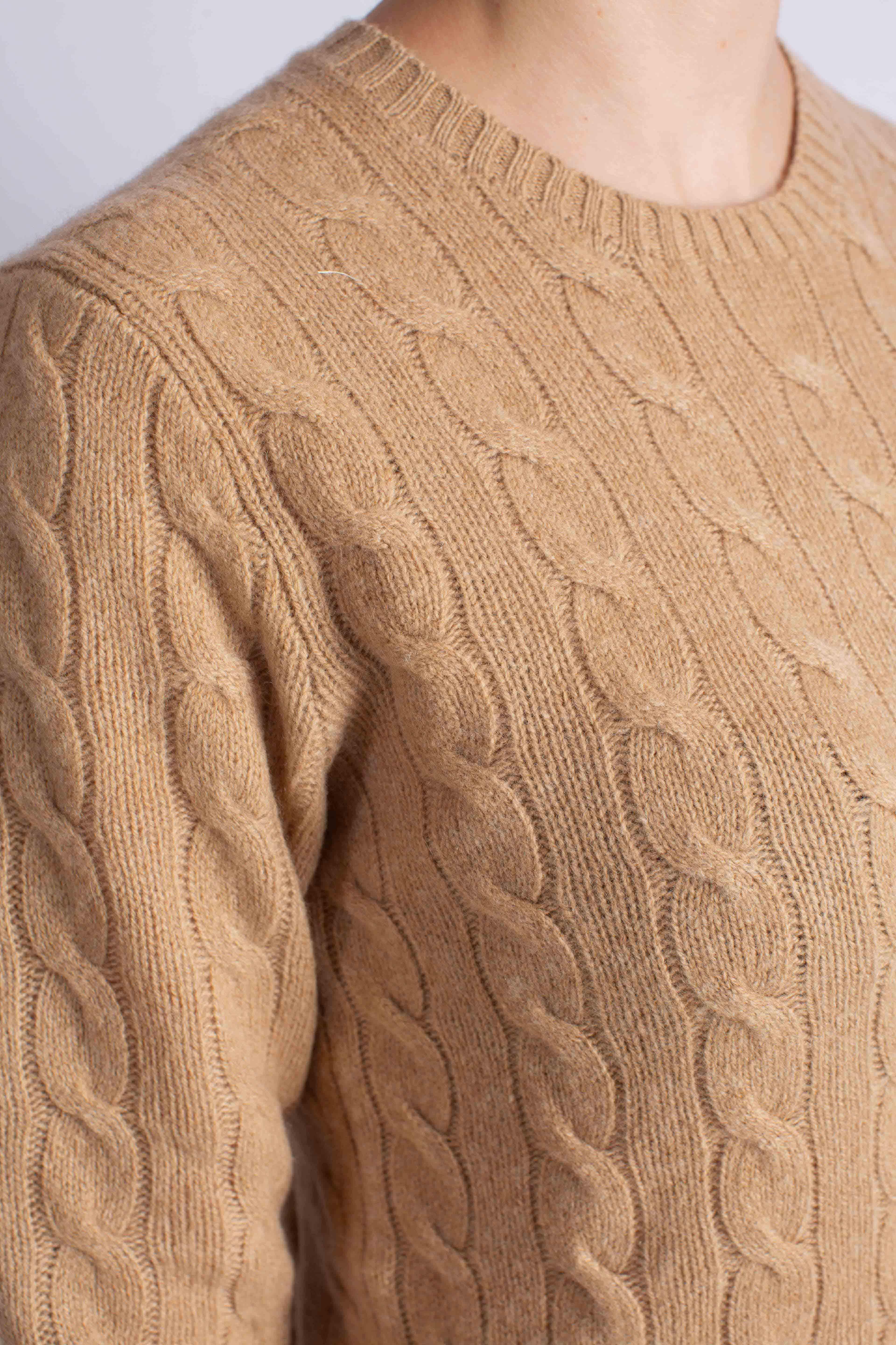 Girocollo in lana e cashmere a trecce camel 211971865002 POLO RALPH LAUREN