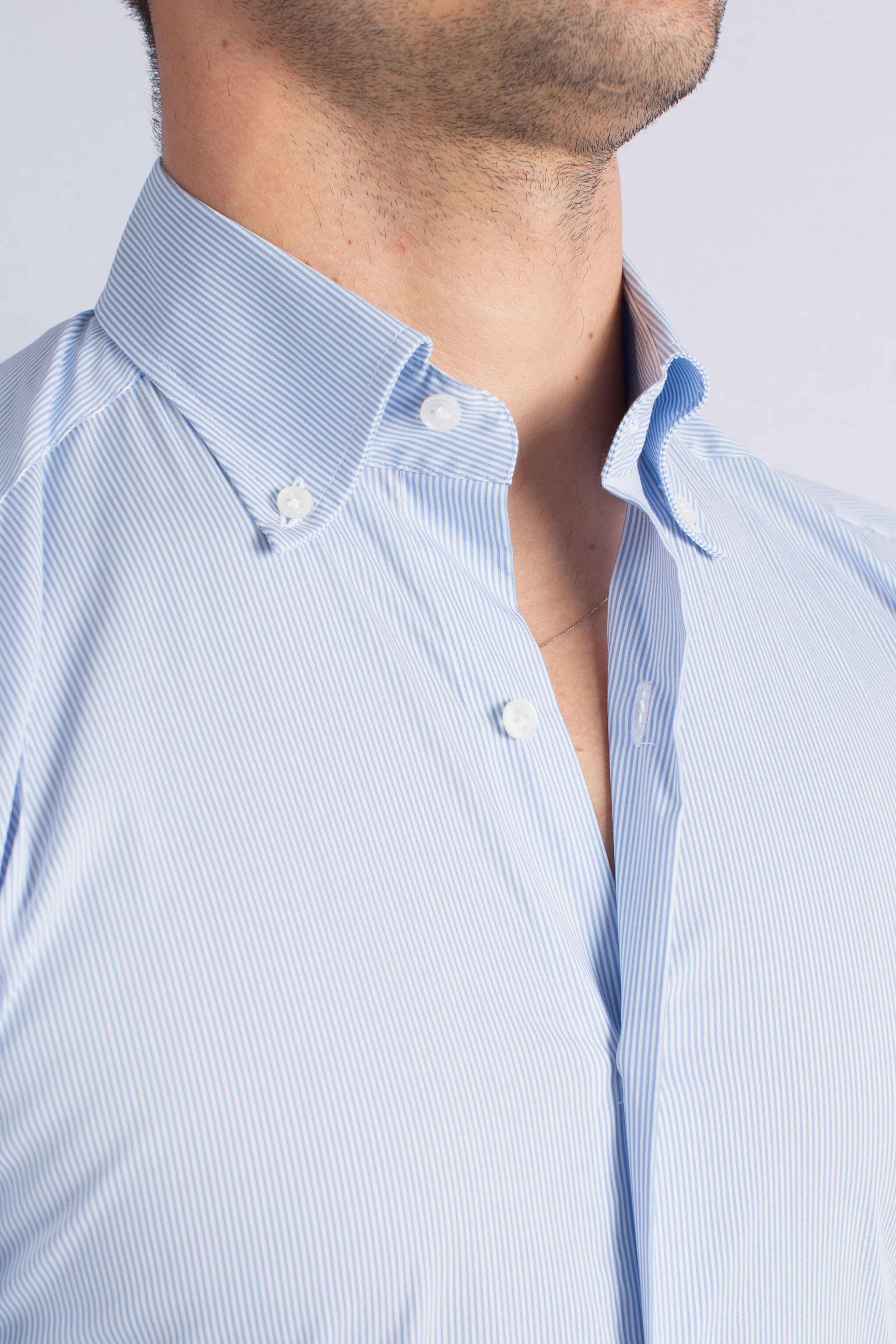 Camicia Uomo botton down Stretch Microfantasia bianco azzurro NCMA150258SXAIU601 FAY
