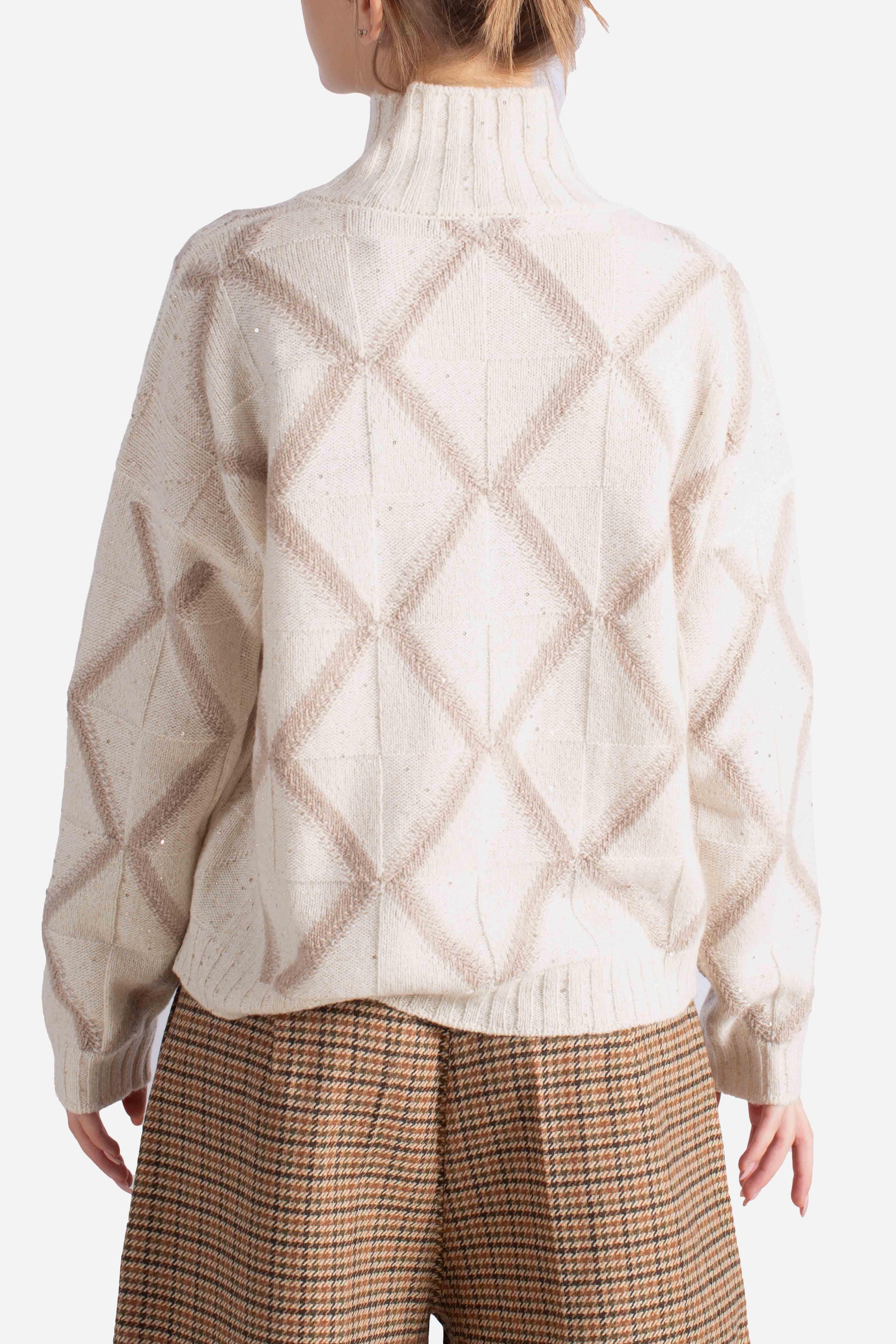 Maglia Donna a Collo Alto con Disegno Geometrico 1323037105002 GRAN SASSO