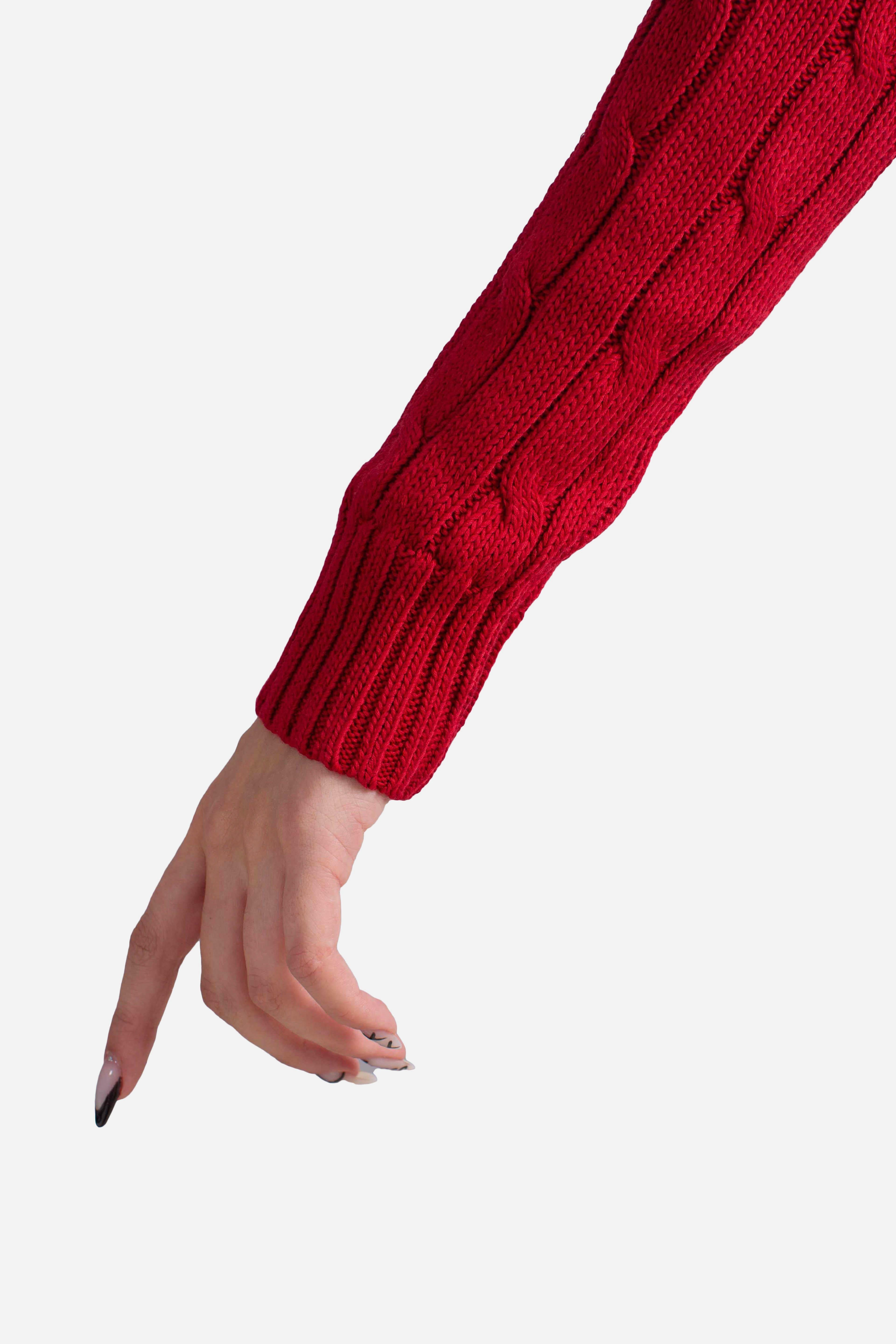 Maglia a girocollo in cotone a trecce red 211971869021 POLO RALPH LAUREN