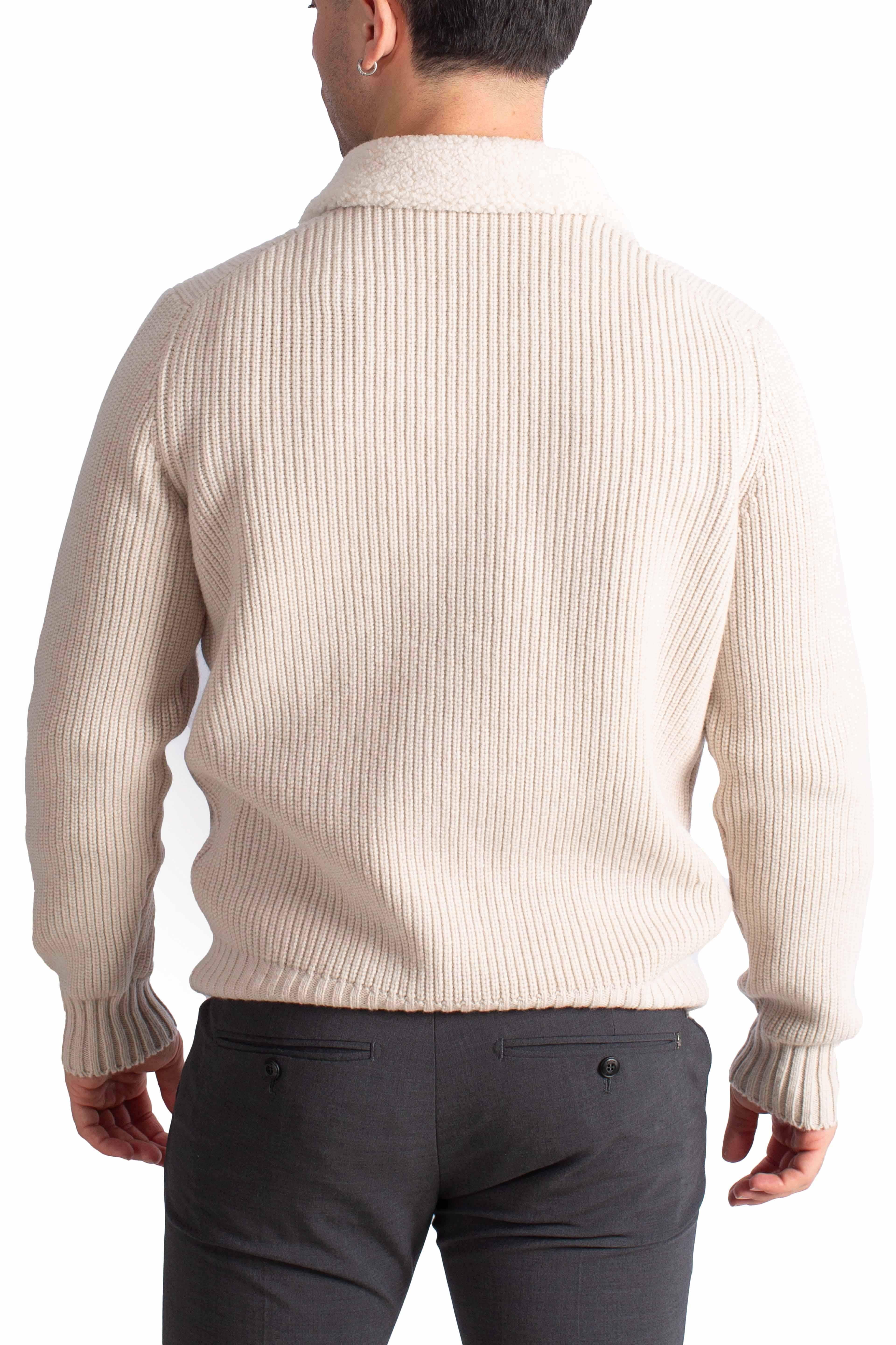 Cardigan in Lana Vergine con Dettagli in Teddy ivory 1311225015054 GRAN SASSO