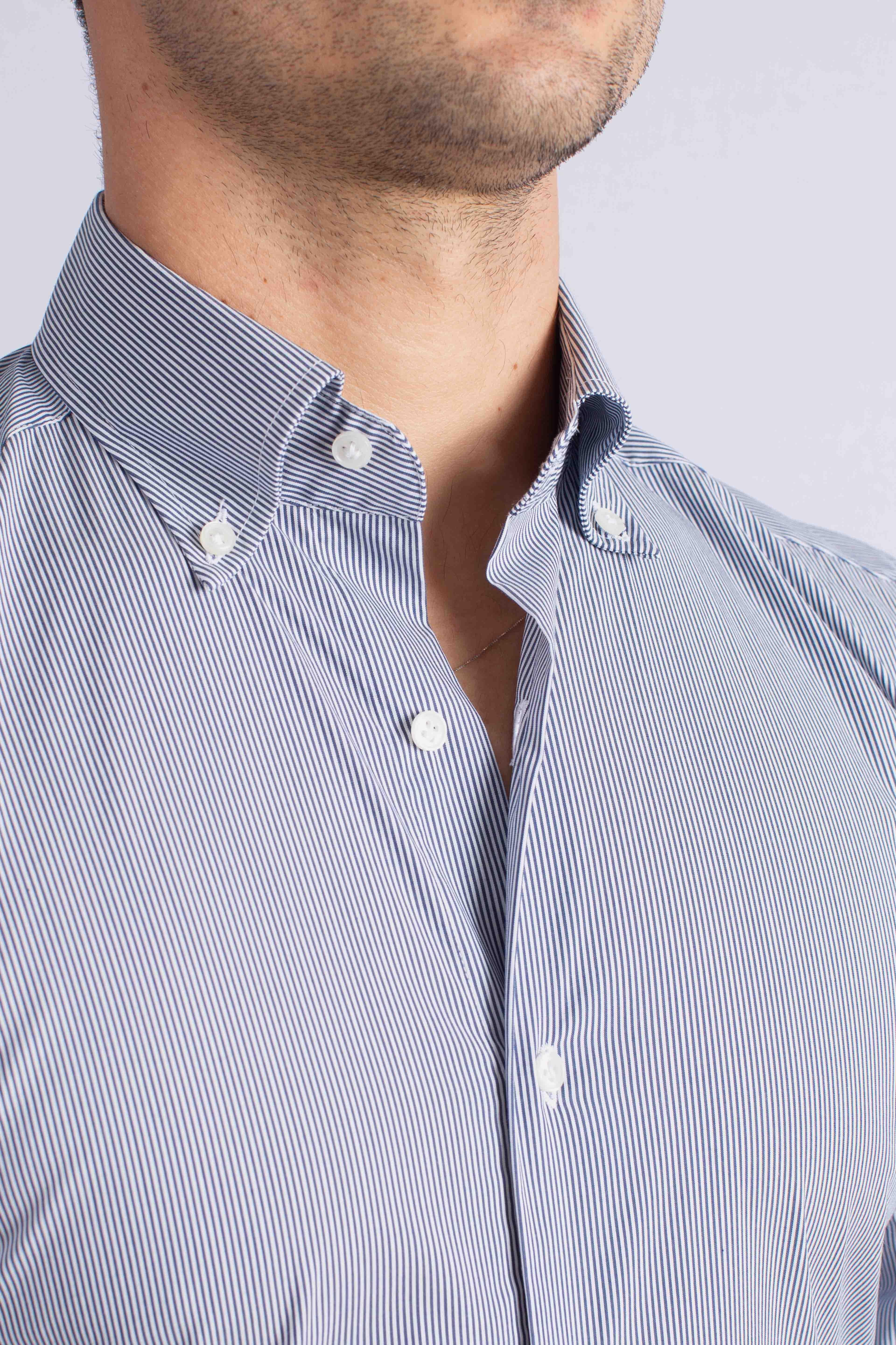 Camicia Uomo botton down Stretch Microfantasia bianco blu NCMA150258SXAIU806 FAY