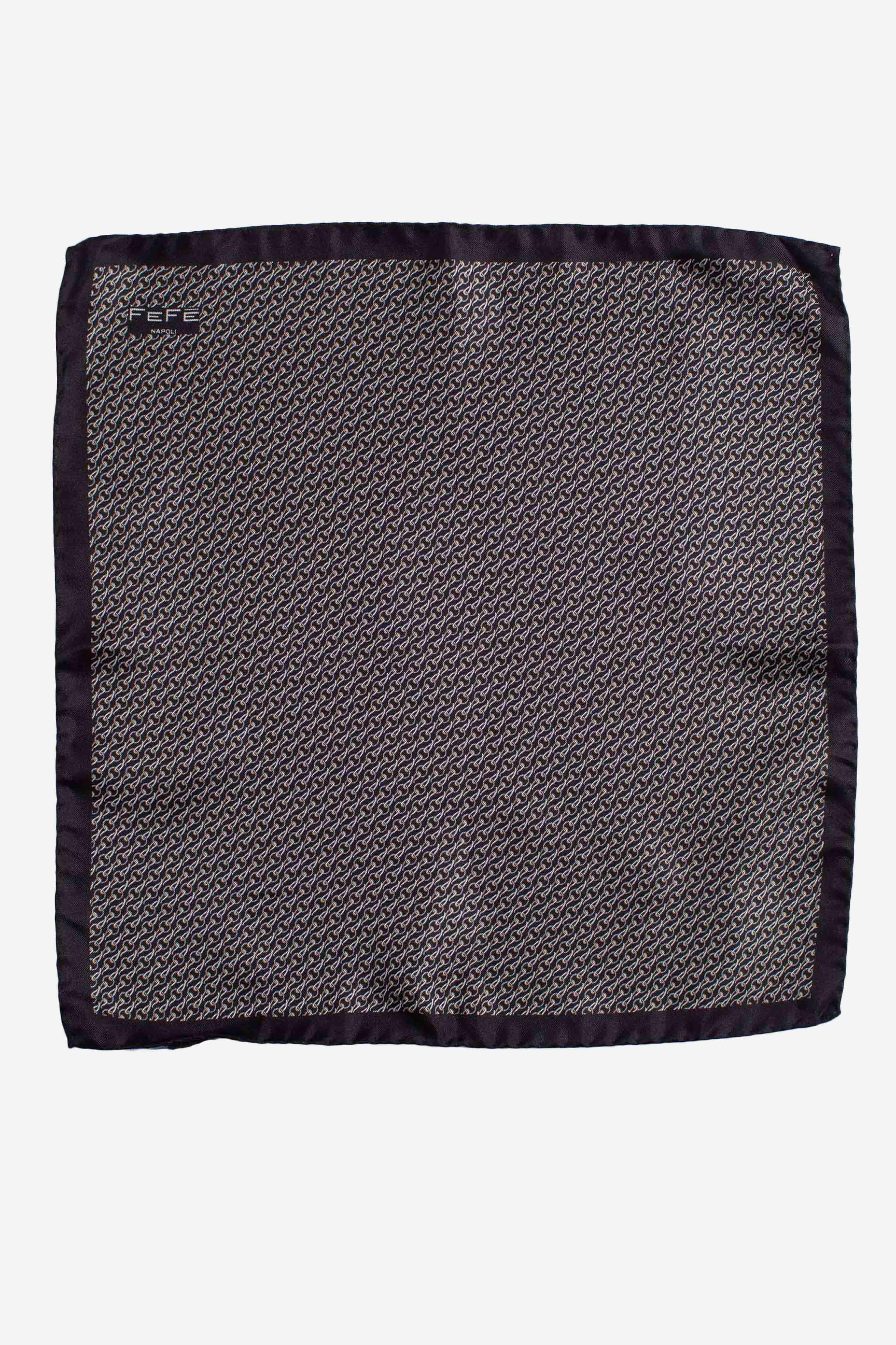 Pochette in seta stampa dandy catene nero grigio IJ47101 FEFE'