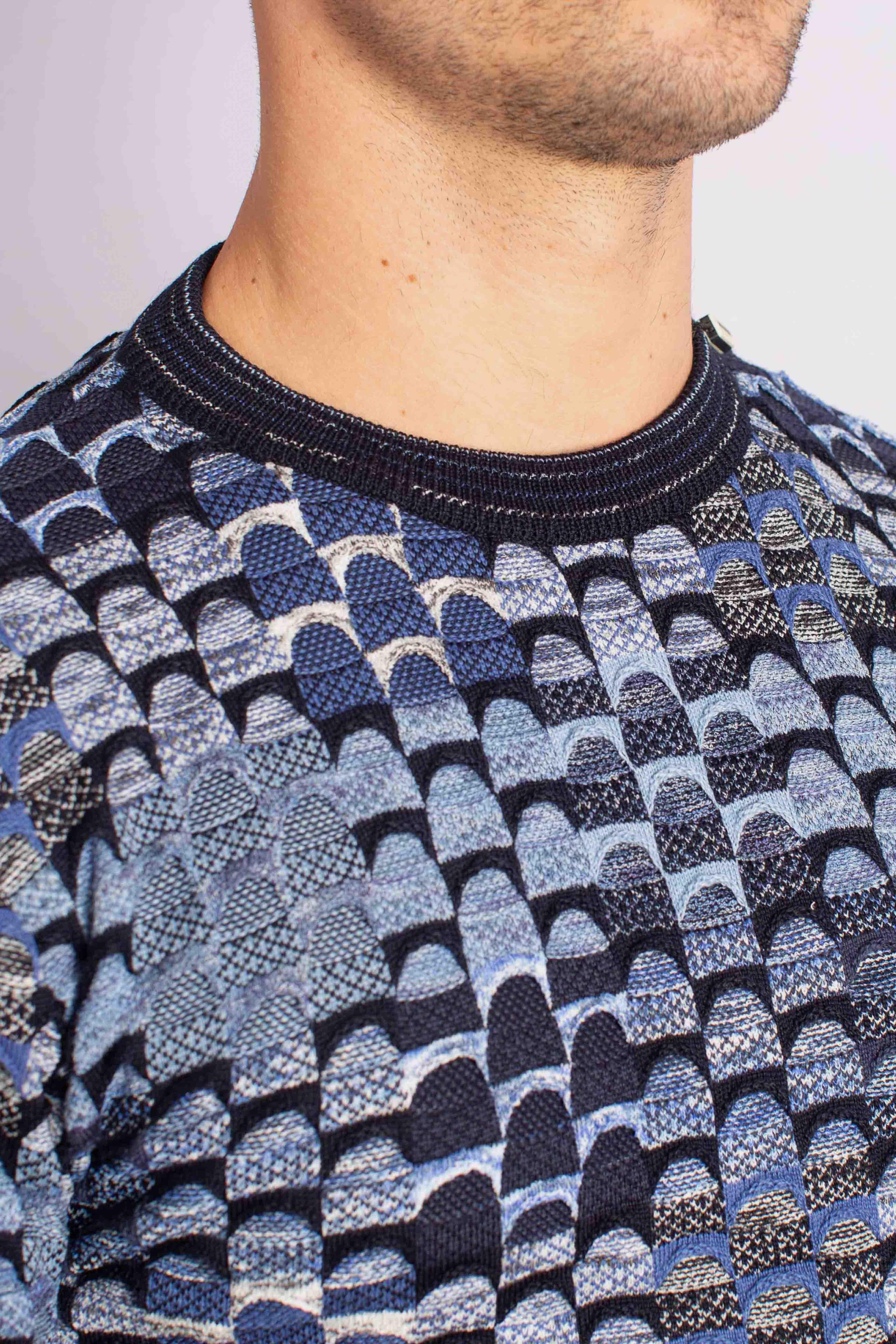 Maglia Uomo Multicolor a Fantasia Geometrica blu 32091610G0490 LORENZONI
