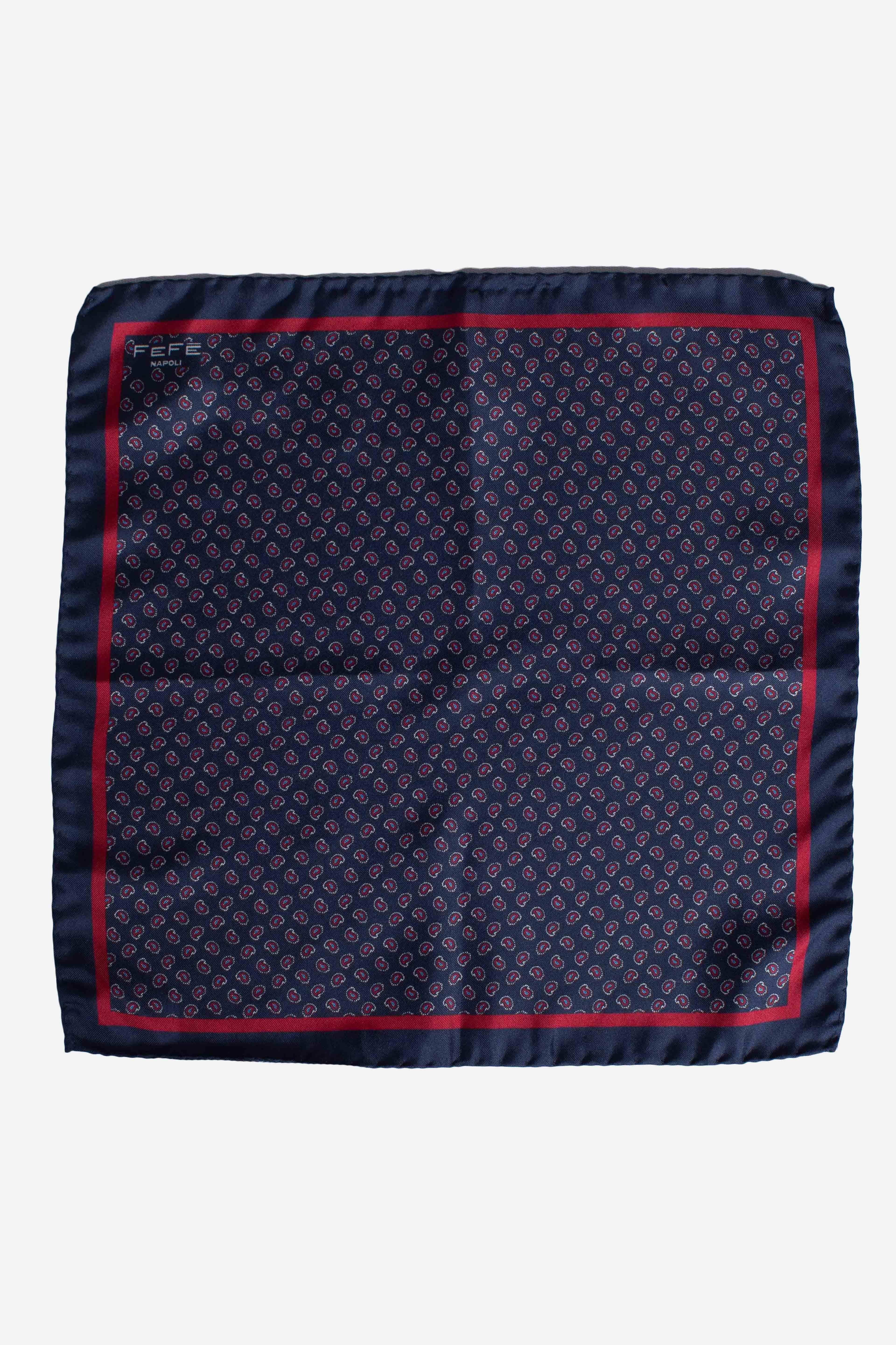 Pochette in seta stampa dandy paisley blu navy rosso G230332 FEFE'