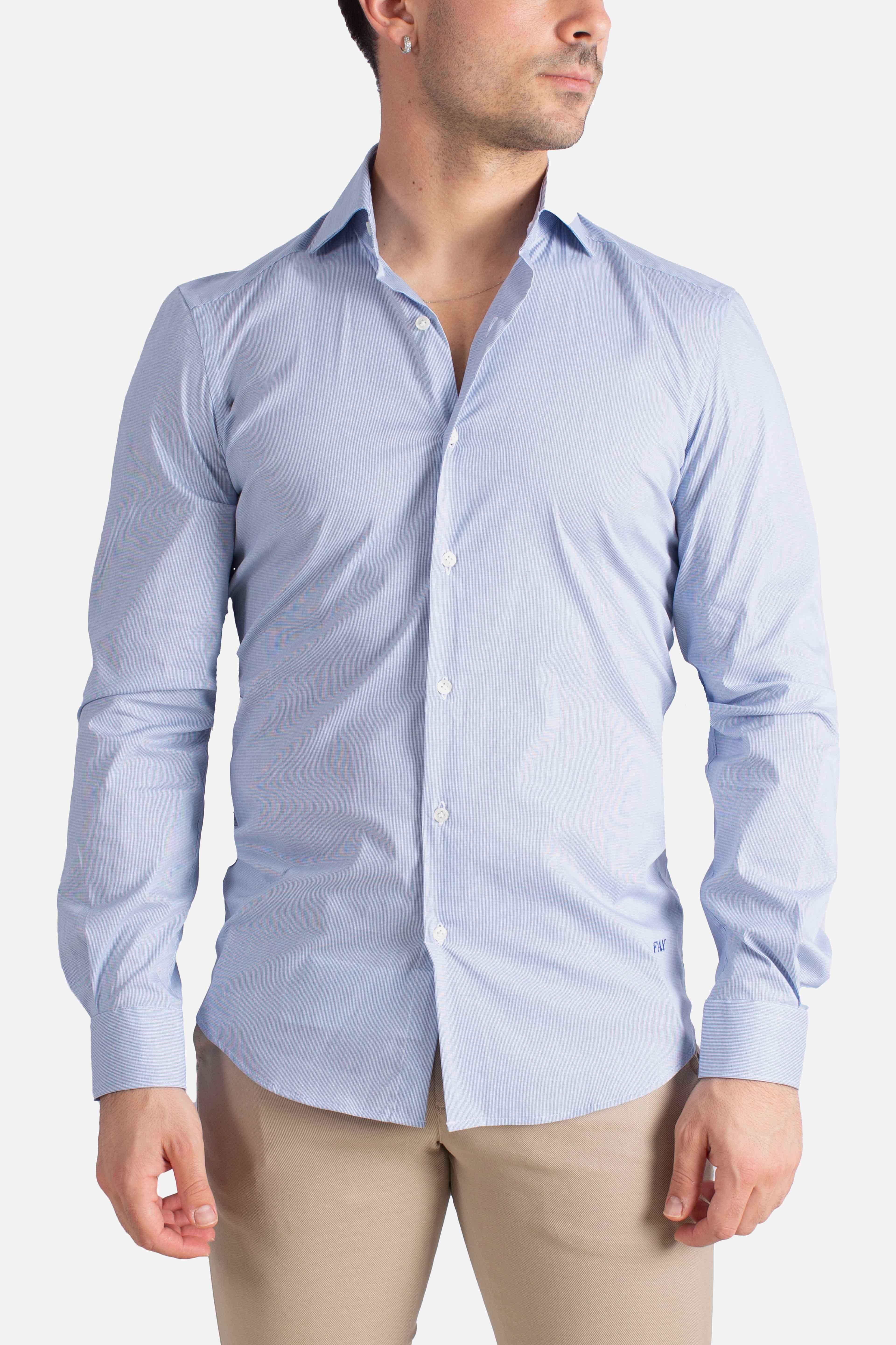 Camicia Uomo blu Stretch Microfantasia botton down NCMA150258SXAFU805 FAY