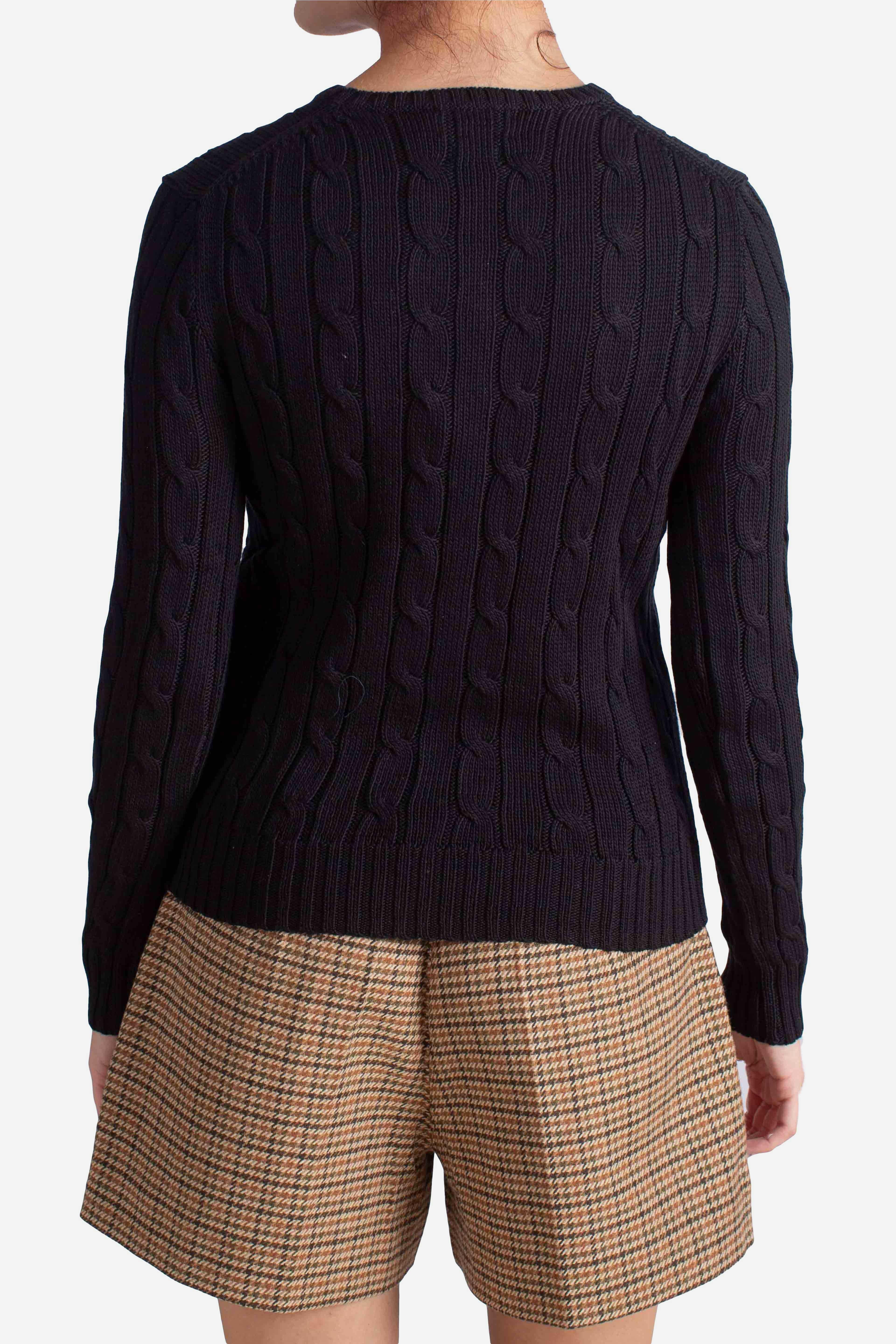 Maglia a girocollo in cotone a trecce black 211971869006 POLO RALPH LAUREN