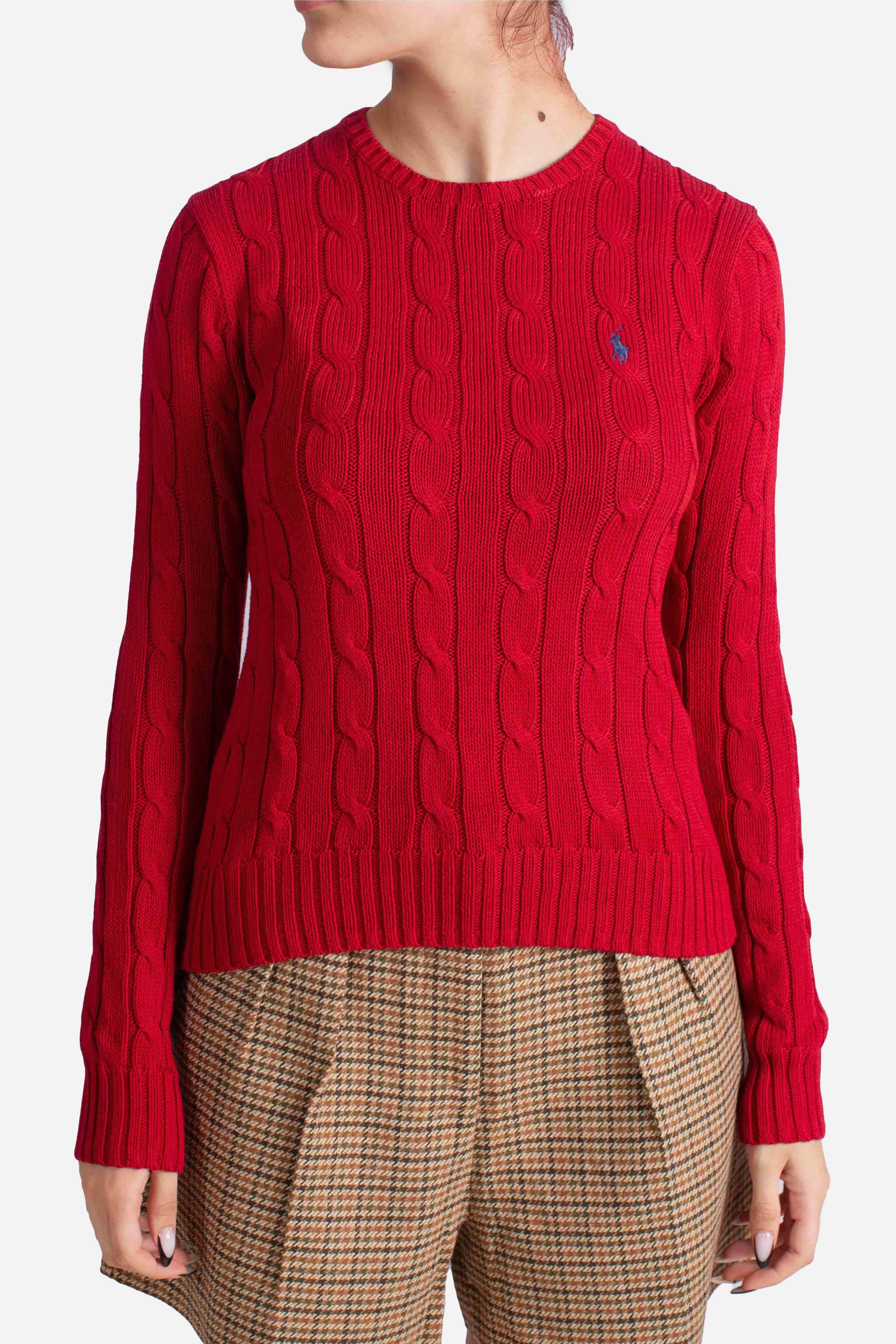 Maglia a girocollo in cotone a trecce red 211971869021 POLO RALPH LAUREN