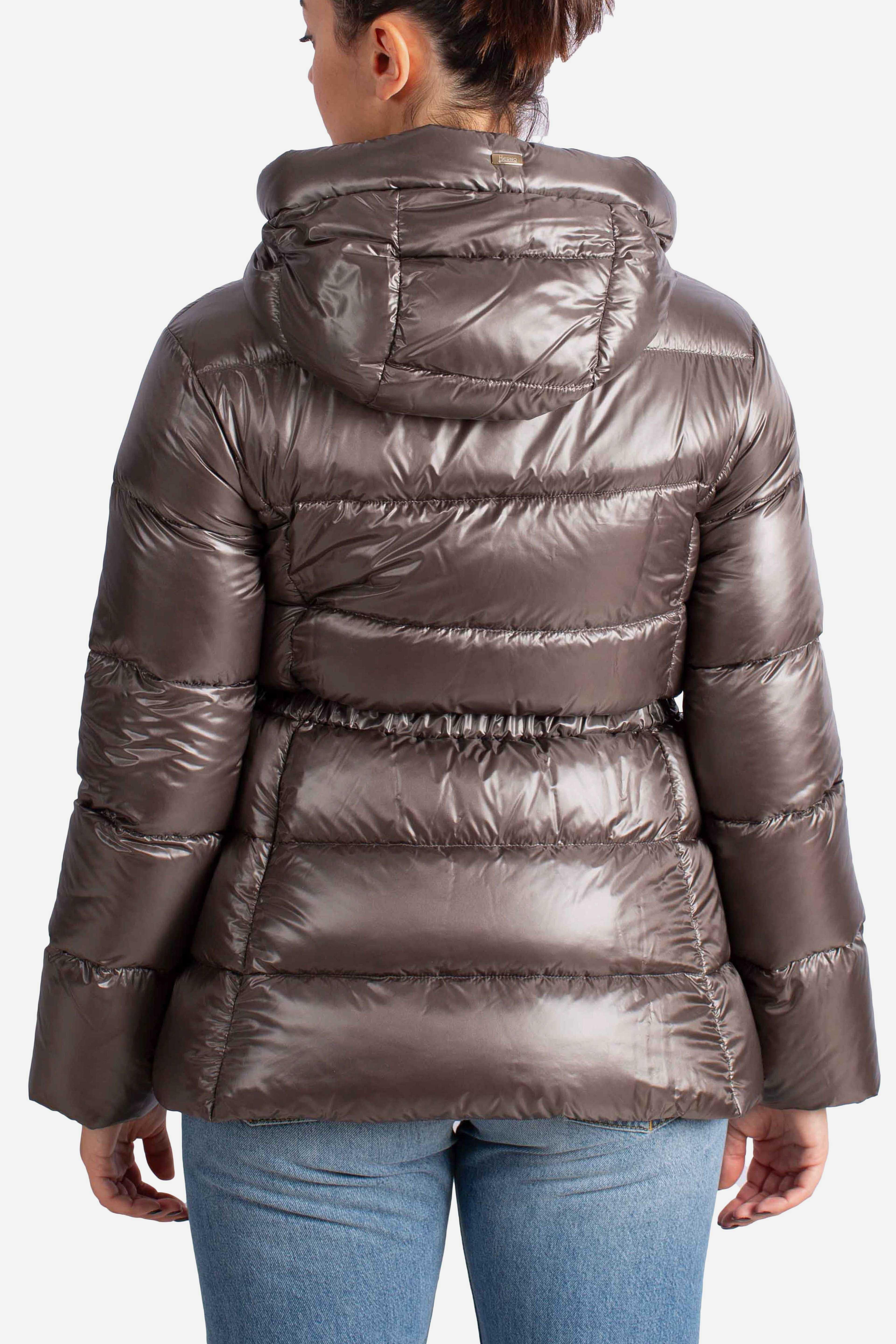Piumino donna imbottito con cappuccio color grigio PI002128D12017Z9480 HERNO