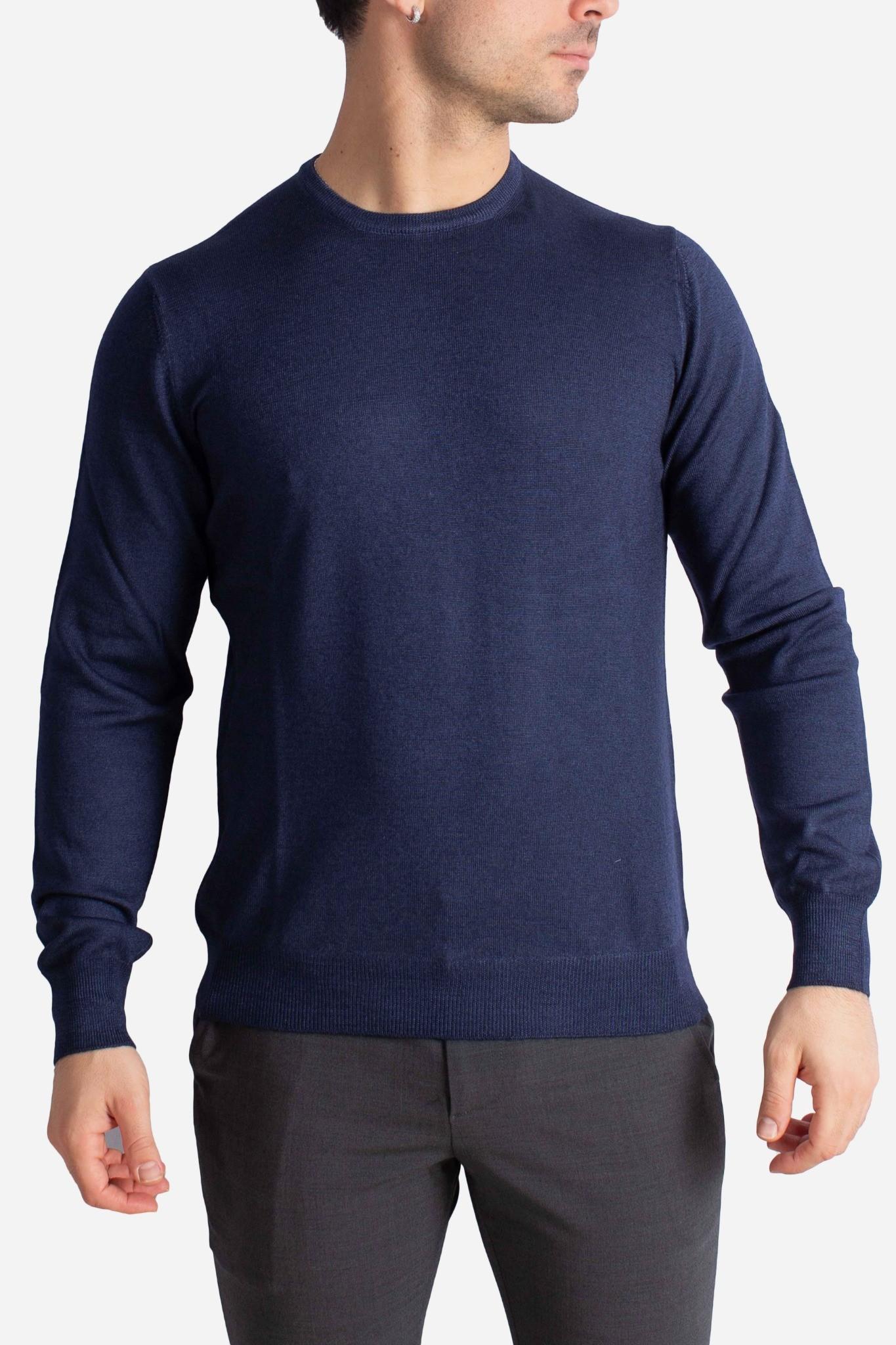 Maglia Girocollo in Lana Merino Extrafine blu avio 5516722792905 GRAN SASSO