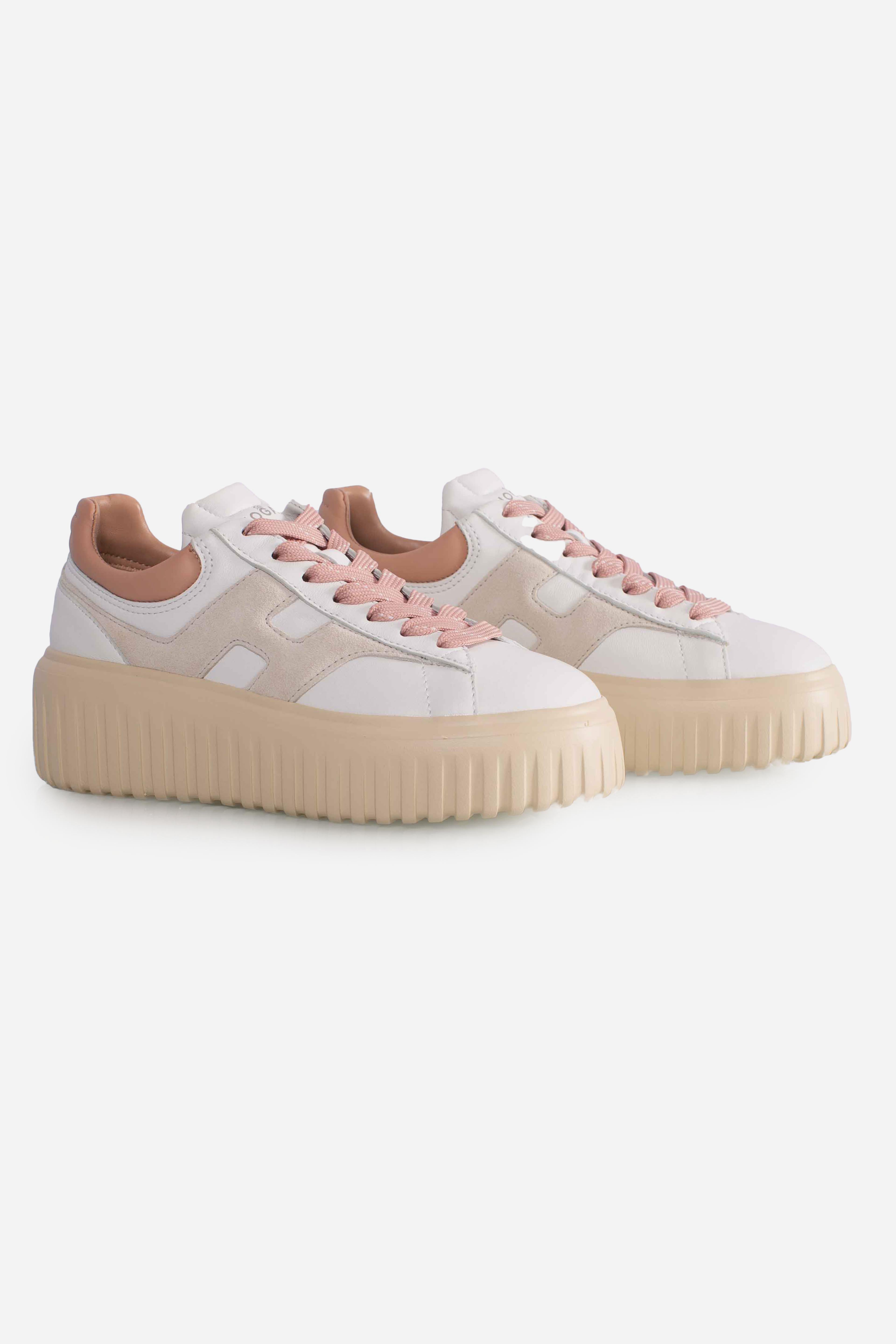 Sneakers Hogan H-Stripes Bianco Grigio Rosa HXW6450FE91UIT0MA7 HOGAN