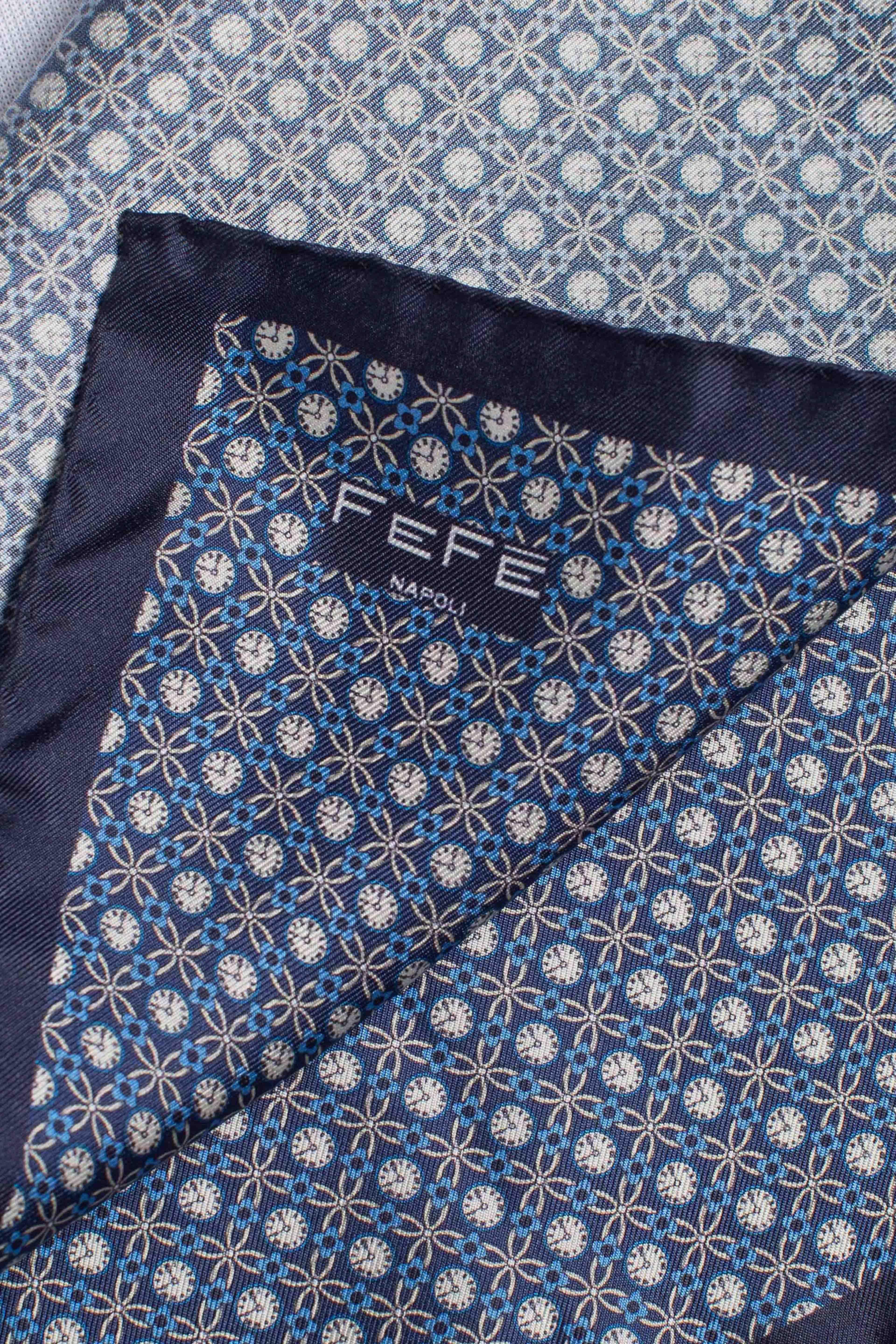 Pochette in seta stampa dandy orologi blu IJ48081 FEFE'