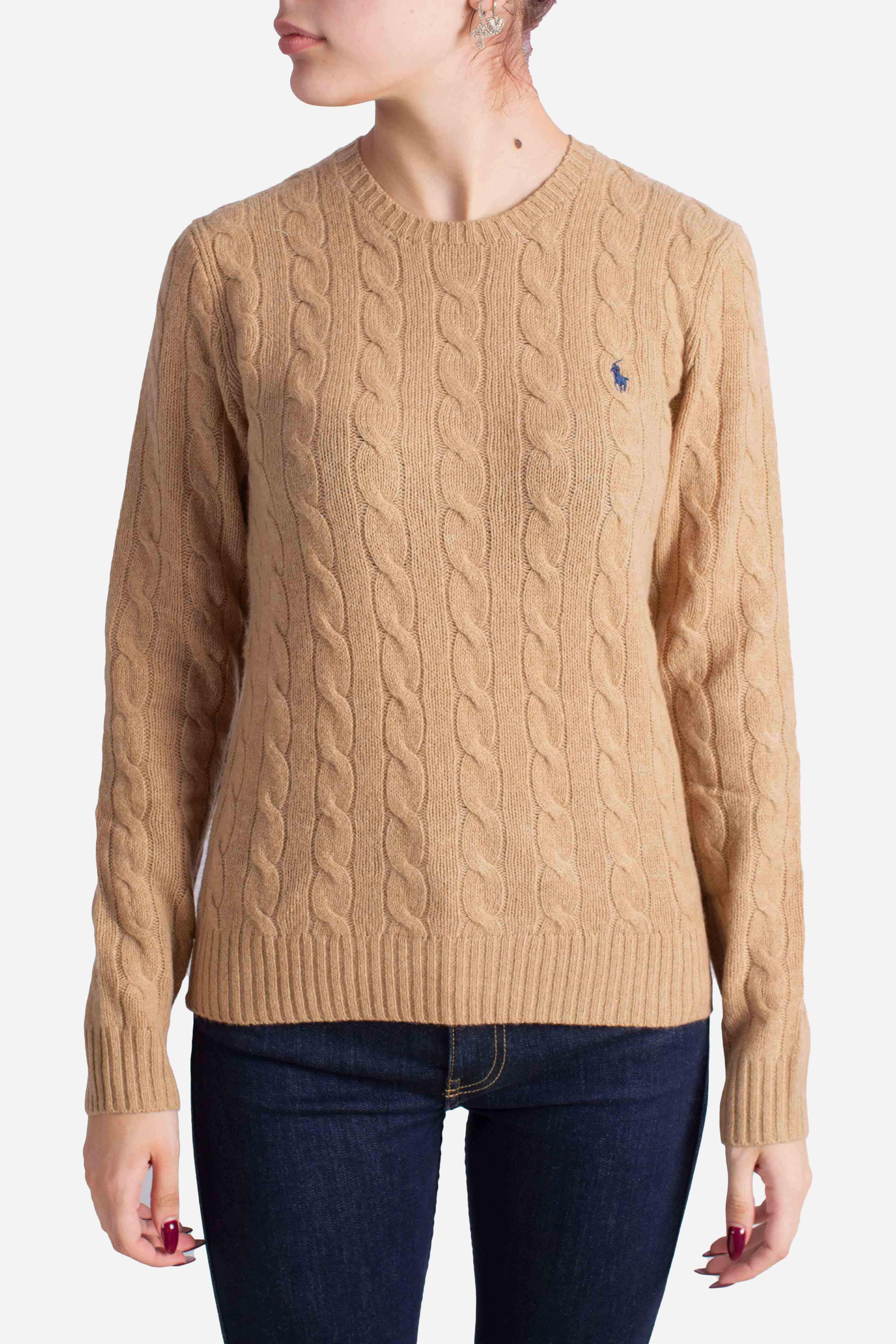 Girocollo in lana e cashmere a trecce camel 211971865002 POLO RALPH LAUREN