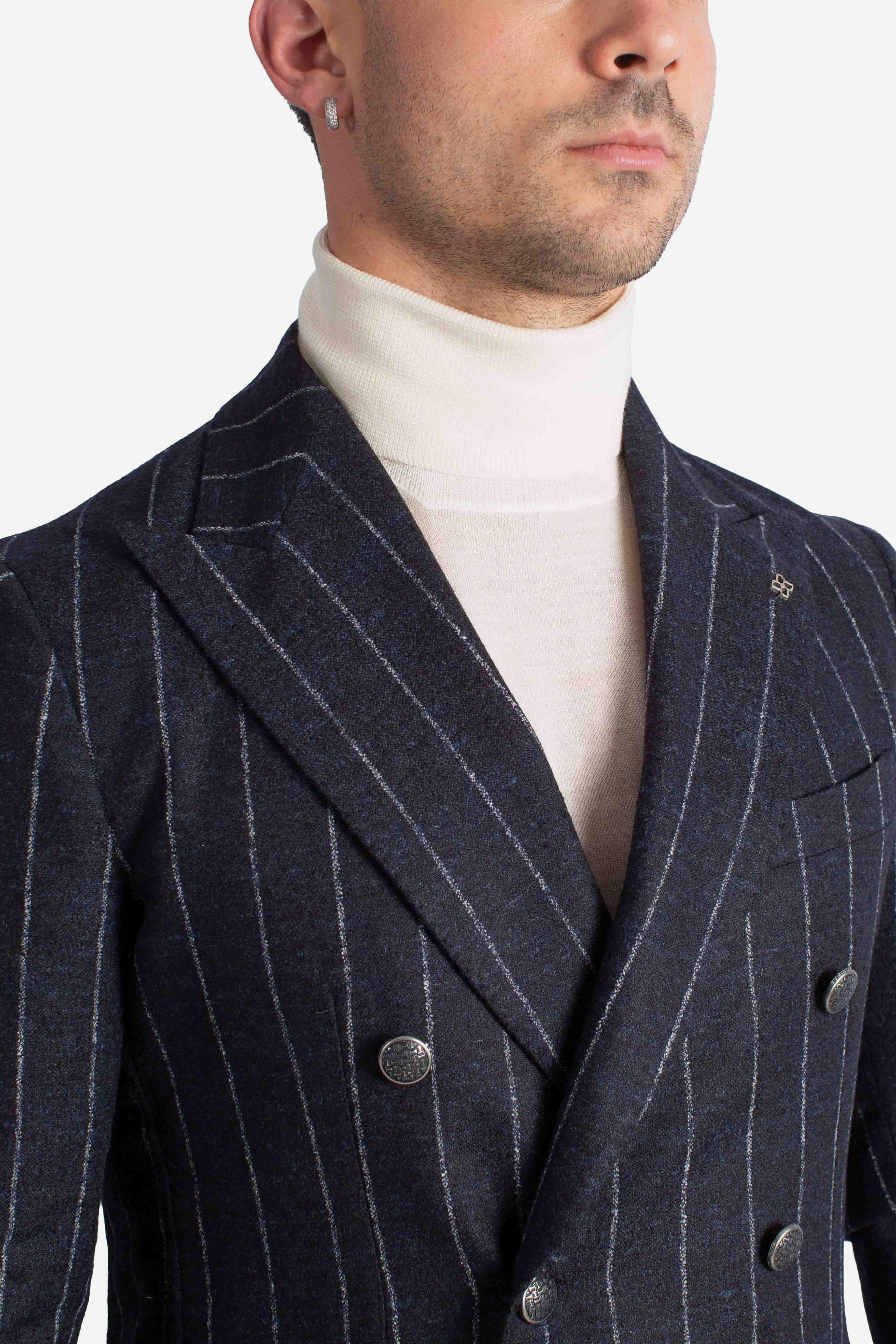 Giacca doppiopetto gessata blu 1SMC20K850012B3263 TAGLIATORE