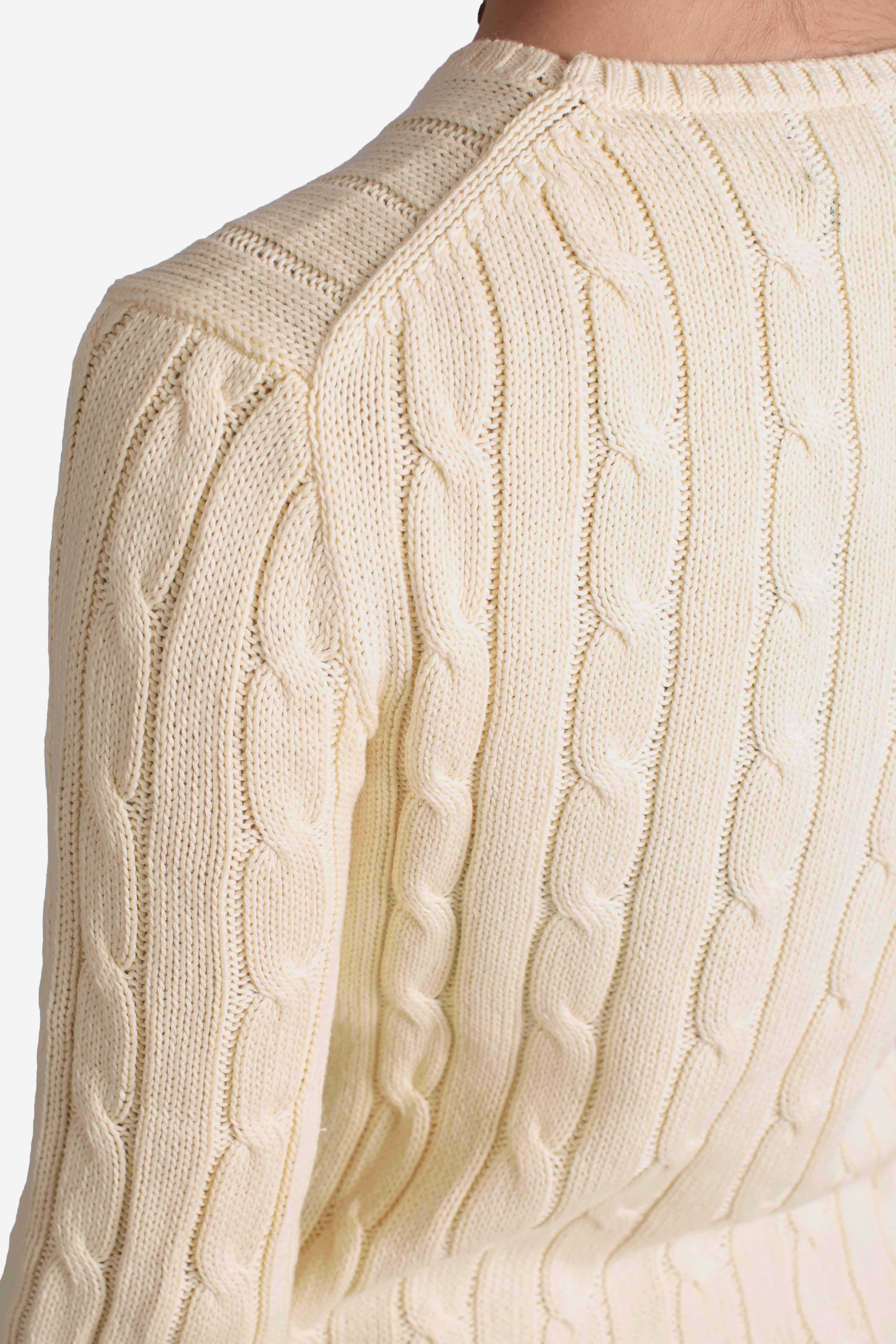 Maglia a girocollo in cotone a trecce cream 211971869015 POLO RALPH LAUREN