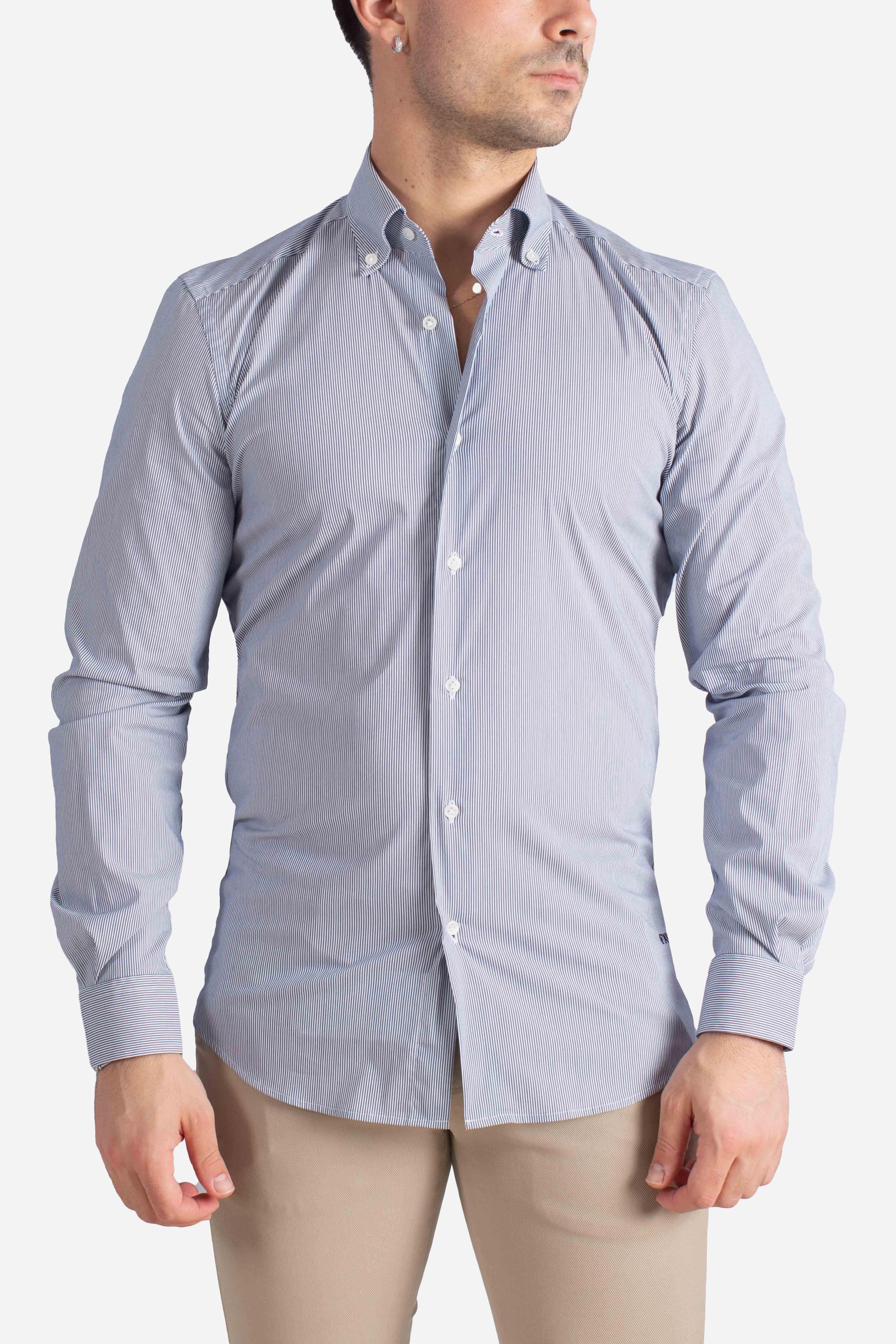 Camicia Uomo botton down Stretch Microfantasia bianco blu NCMA150258SXAIU806 FAY