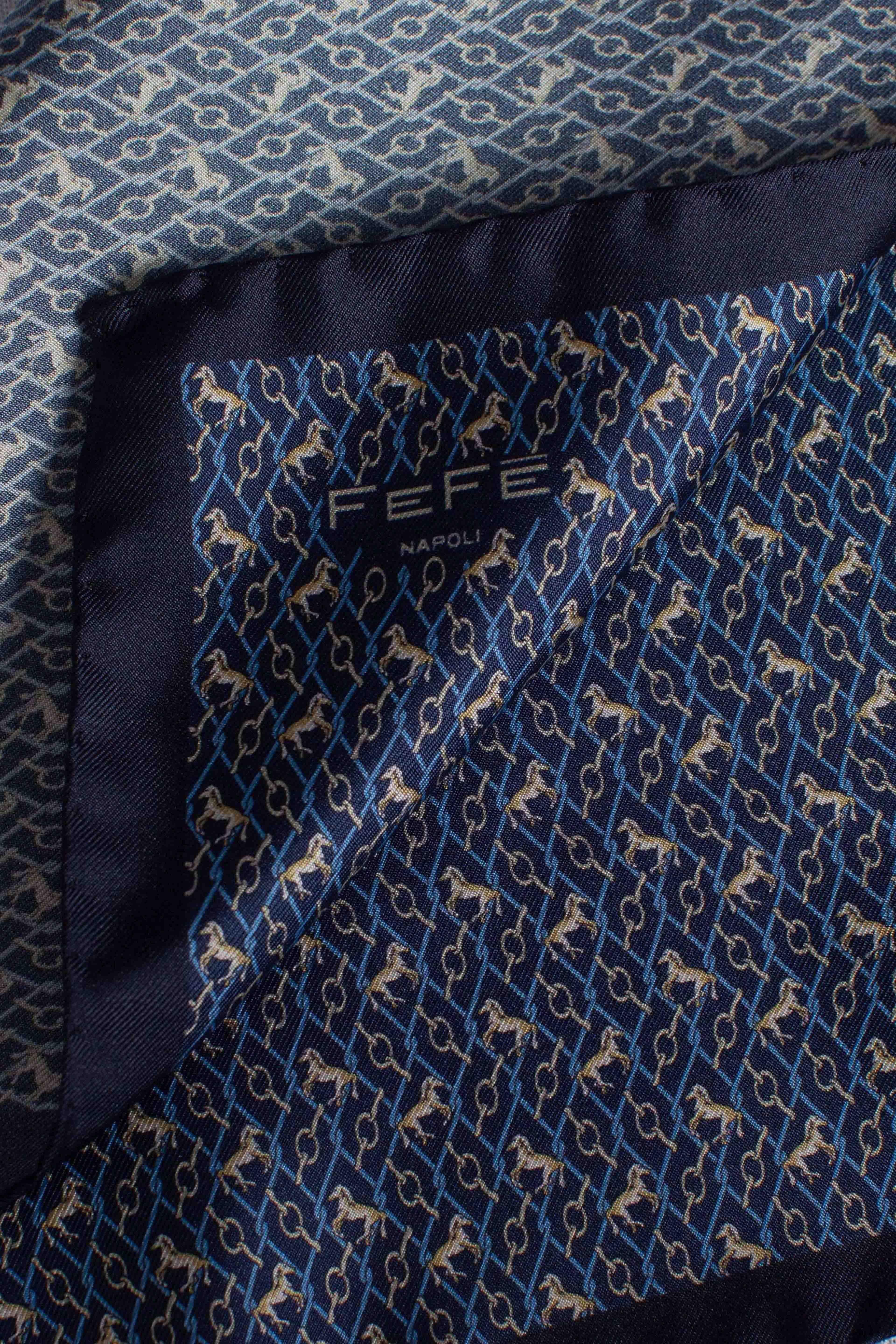 Pochette in seta stampa dandy cavalli blu beige IJ48091 FEFE'