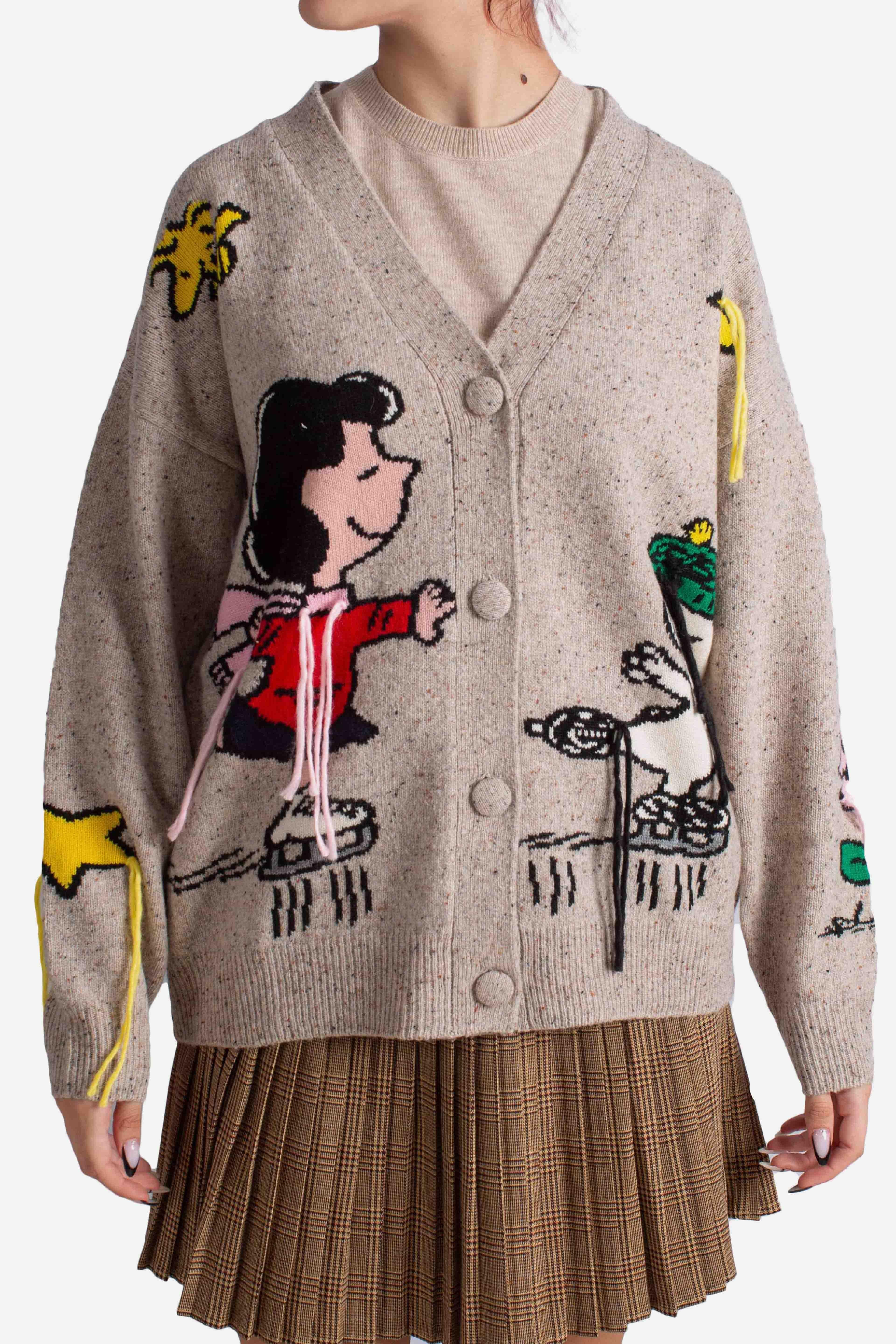 Cardigan Donna Snoopy & Lucy Skating Beige SASI00204125I MC2 SAINT BARTH