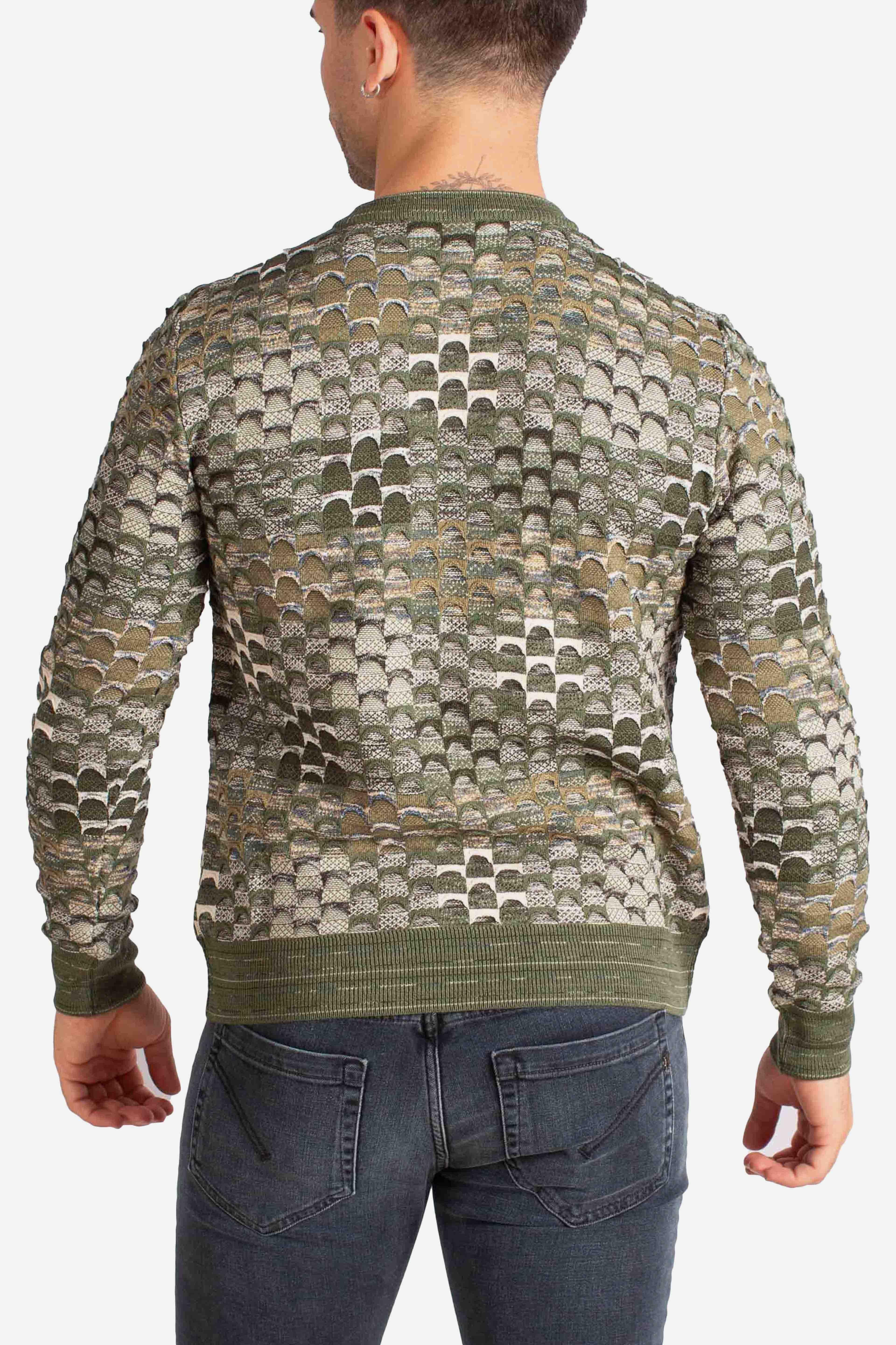 Maglia Uomo Multicolor a Fantasia Geometrica verde 32091610G0501 LORENZONI