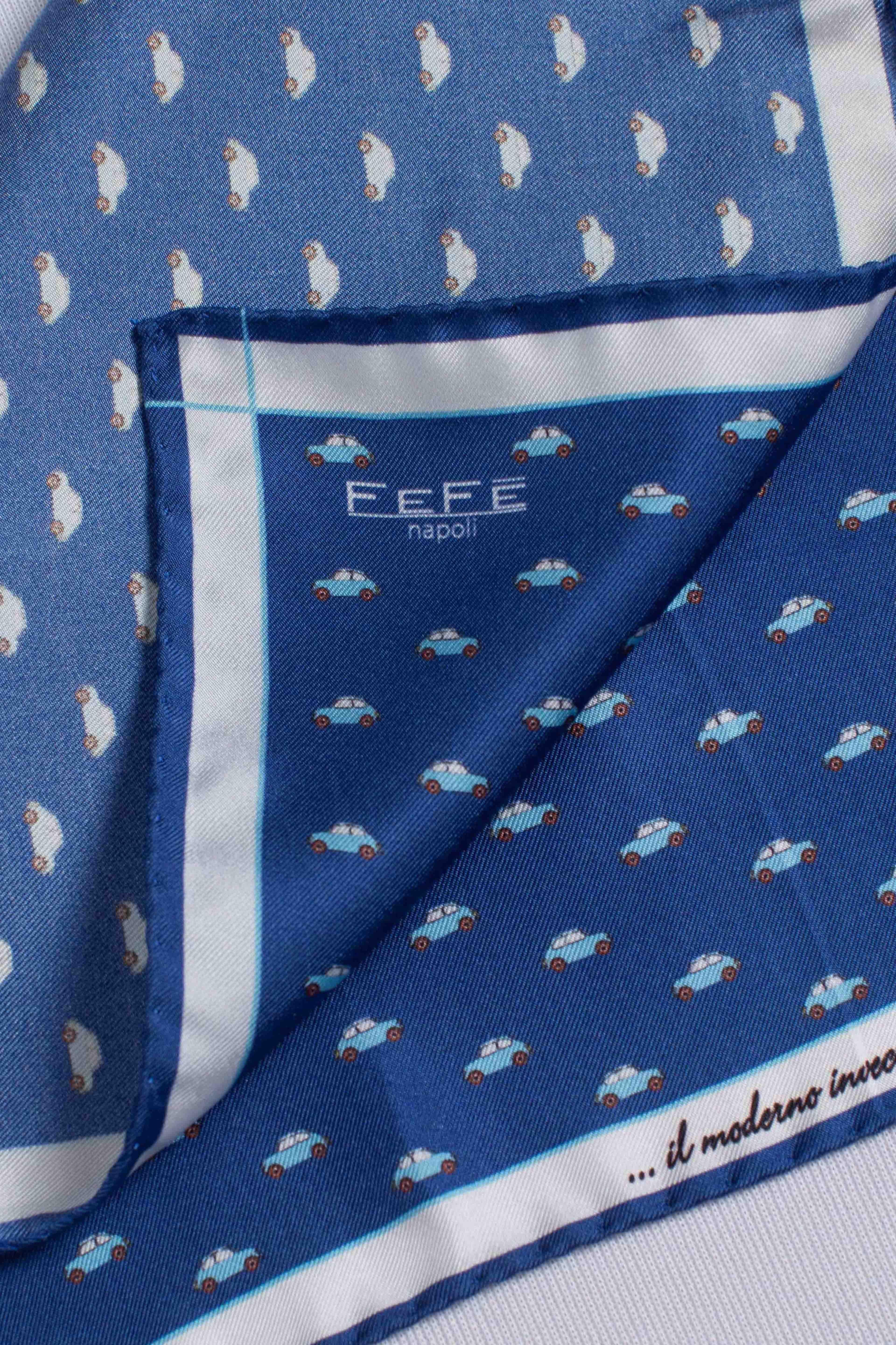 Pochette in seta stampa dandy 500 blu A5002 FEFE'