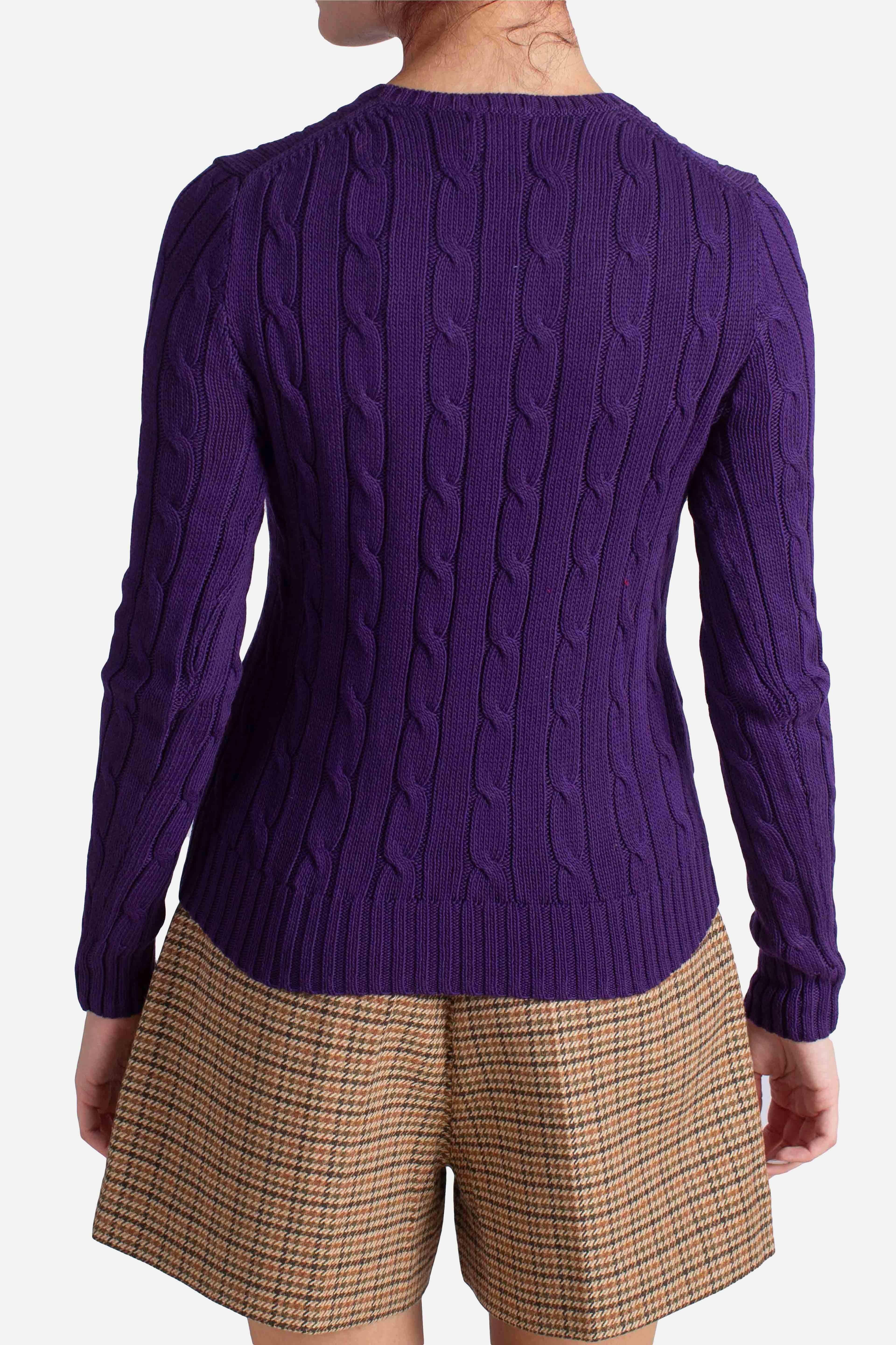 Maglia a girocollo in cotone a trecce purple 211971869020 POLO RALPH LAUREN