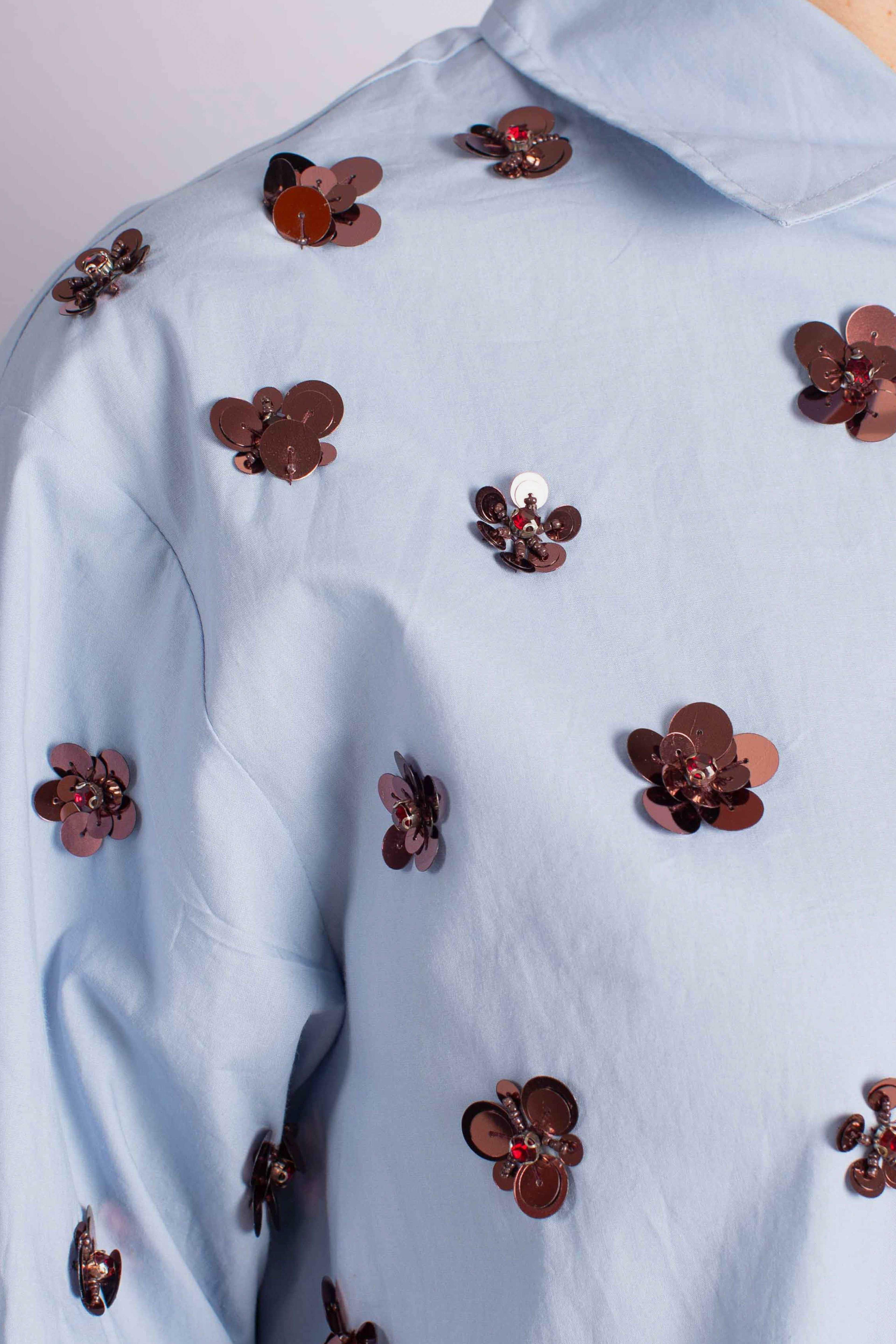 Camicia azzurra con fiori paillettati C844Y005A1500 DIXIE